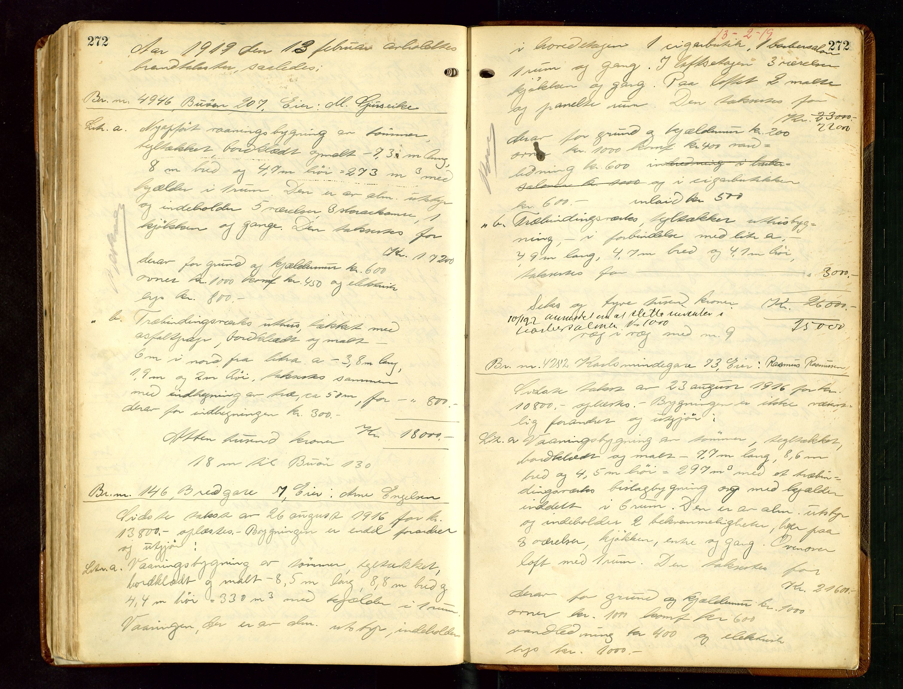 Norges Brannkasse Stavanger, AV/SAST-A-102143/F/Fd/L0016: Branntaksprotokoll nr. 27, 1916-1919, p. 272