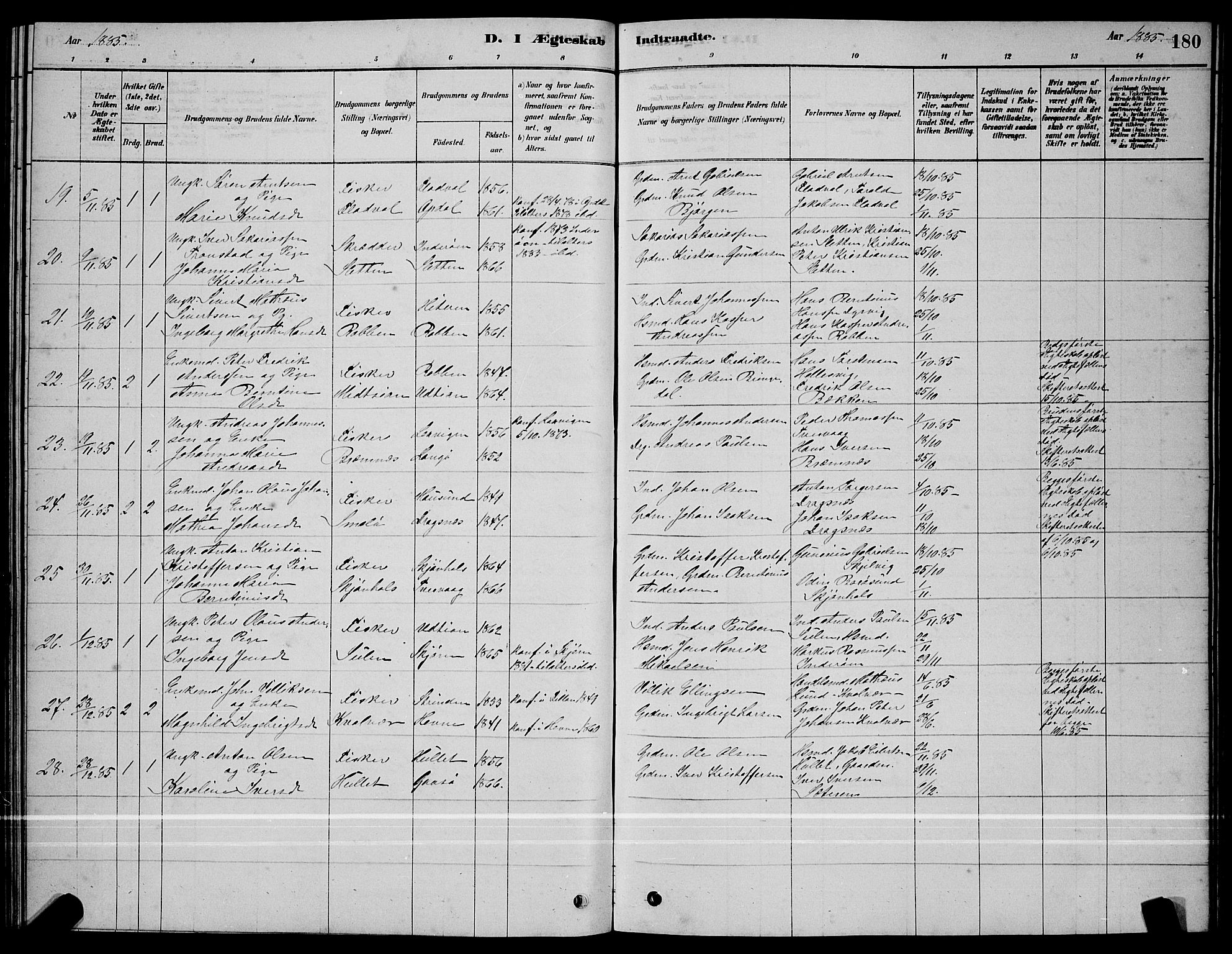 Ministerialprotokoller, klokkerbøker og fødselsregistre - Sør-Trøndelag, SAT/A-1456/640/L0585: Parish register (copy) no. 640C03, 1878-1891, p. 180