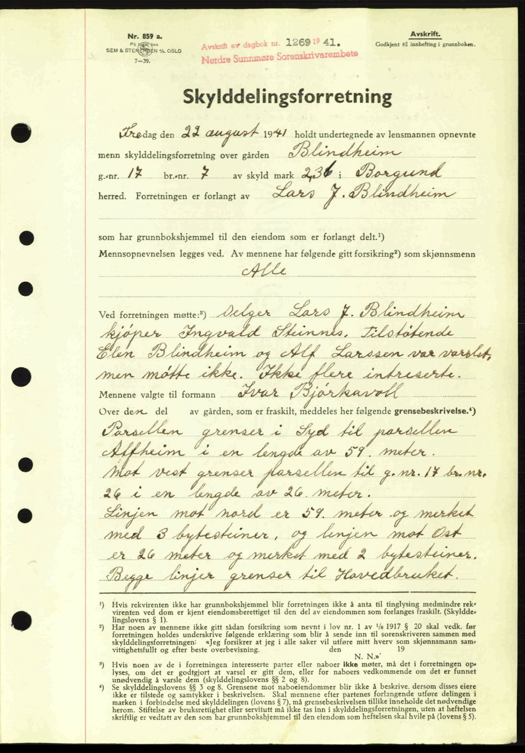 Nordre Sunnmøre sorenskriveri, SAT/A-0006/1/2/2C/2Ca: Mortgage book no. A11, 1941-1941, Diary no: : 1269/1941