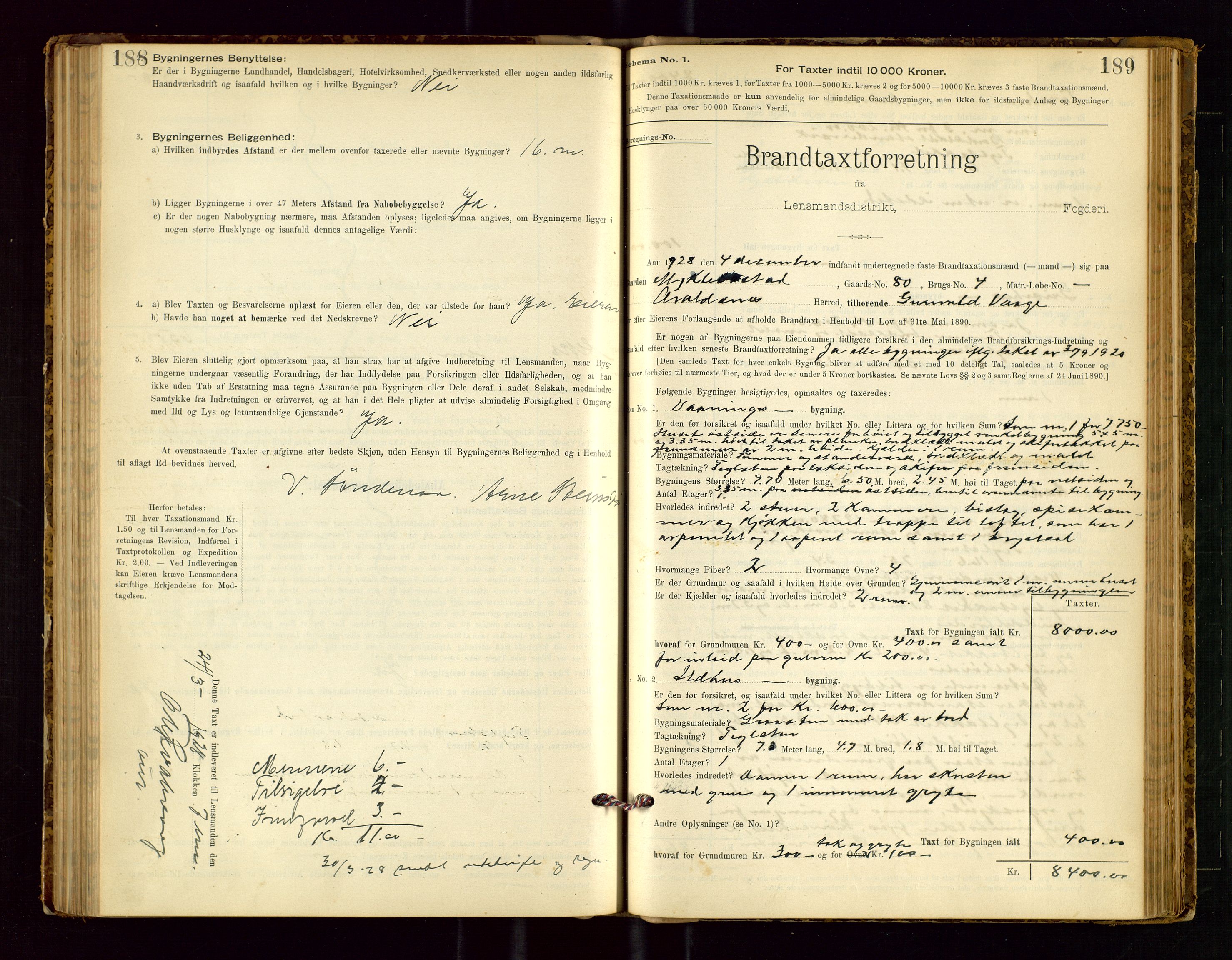 Avaldsnes lensmannskontor, SAST/A-100286/Gob/L0001: "Brandtaxationsprotokol for Avaldsnes Lensmandsdistrikt Ryfylke Fogderi", 1894-1925, p. 188-189