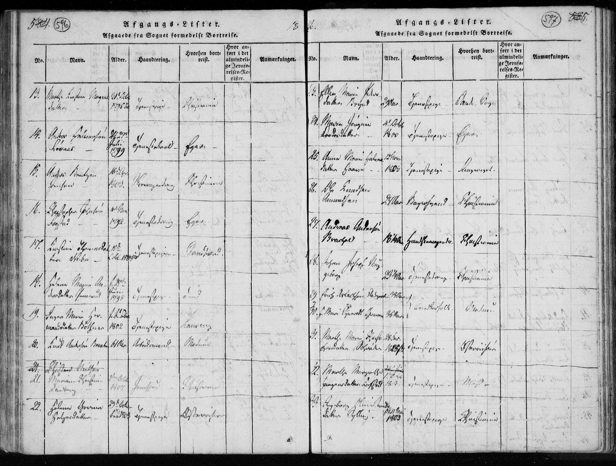 Kongsberg kirkebøker, SAKO/A-22/F/Fa/L0008: Parish register (official) no. I 8, 1816-1839, p. 596-597