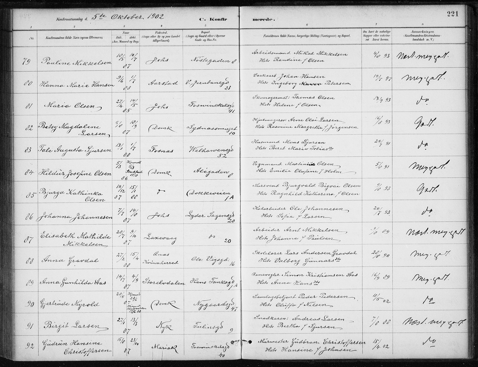 Johanneskirken sokneprestembete, SAB/A-76001/H/Haa/L0008: Parish register (official) no. C 1, 1885-1907, p. 221