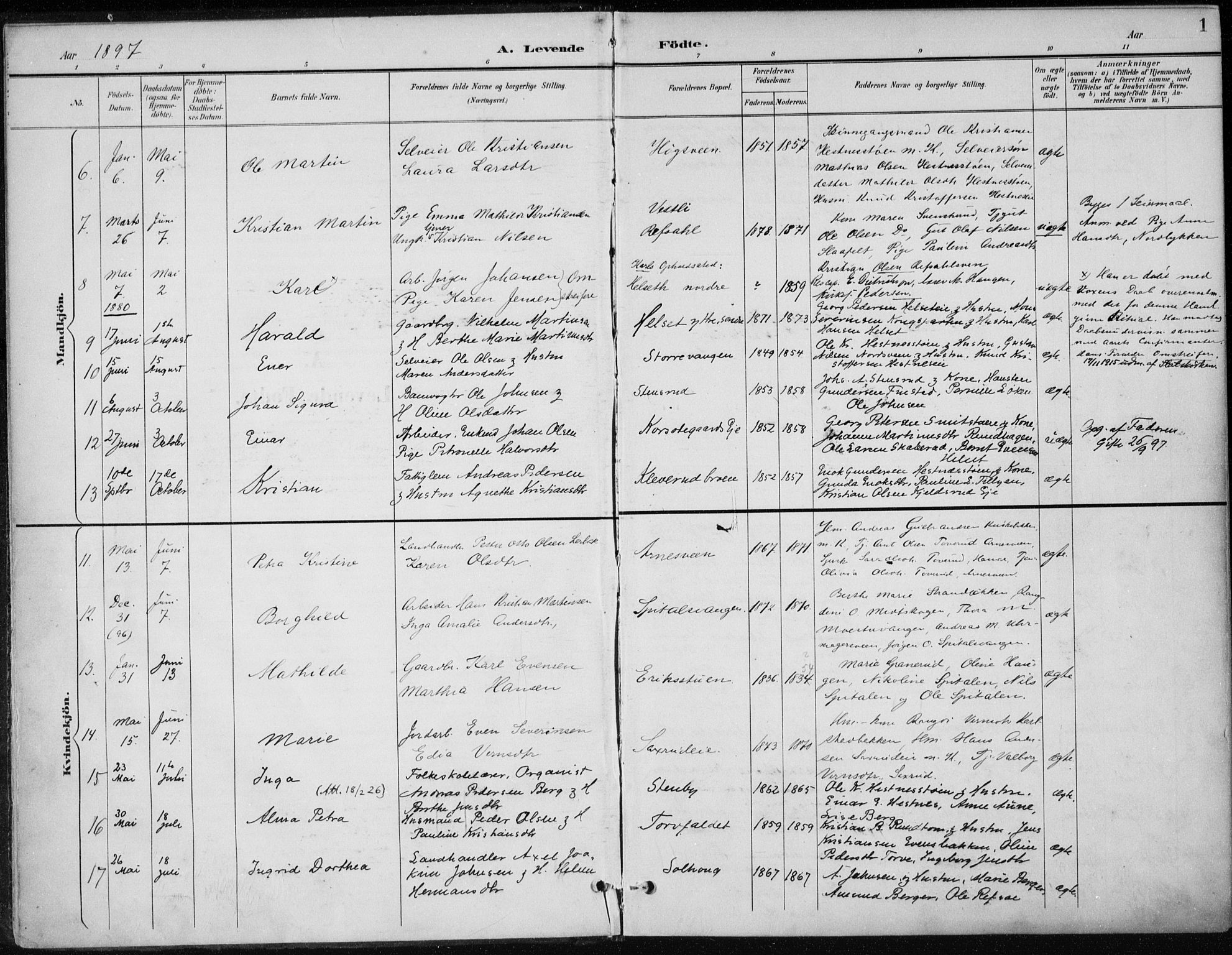 Stange prestekontor, AV/SAH-PREST-002/K/L0023: Parish register (official) no. 23, 1897-1920, p. 1