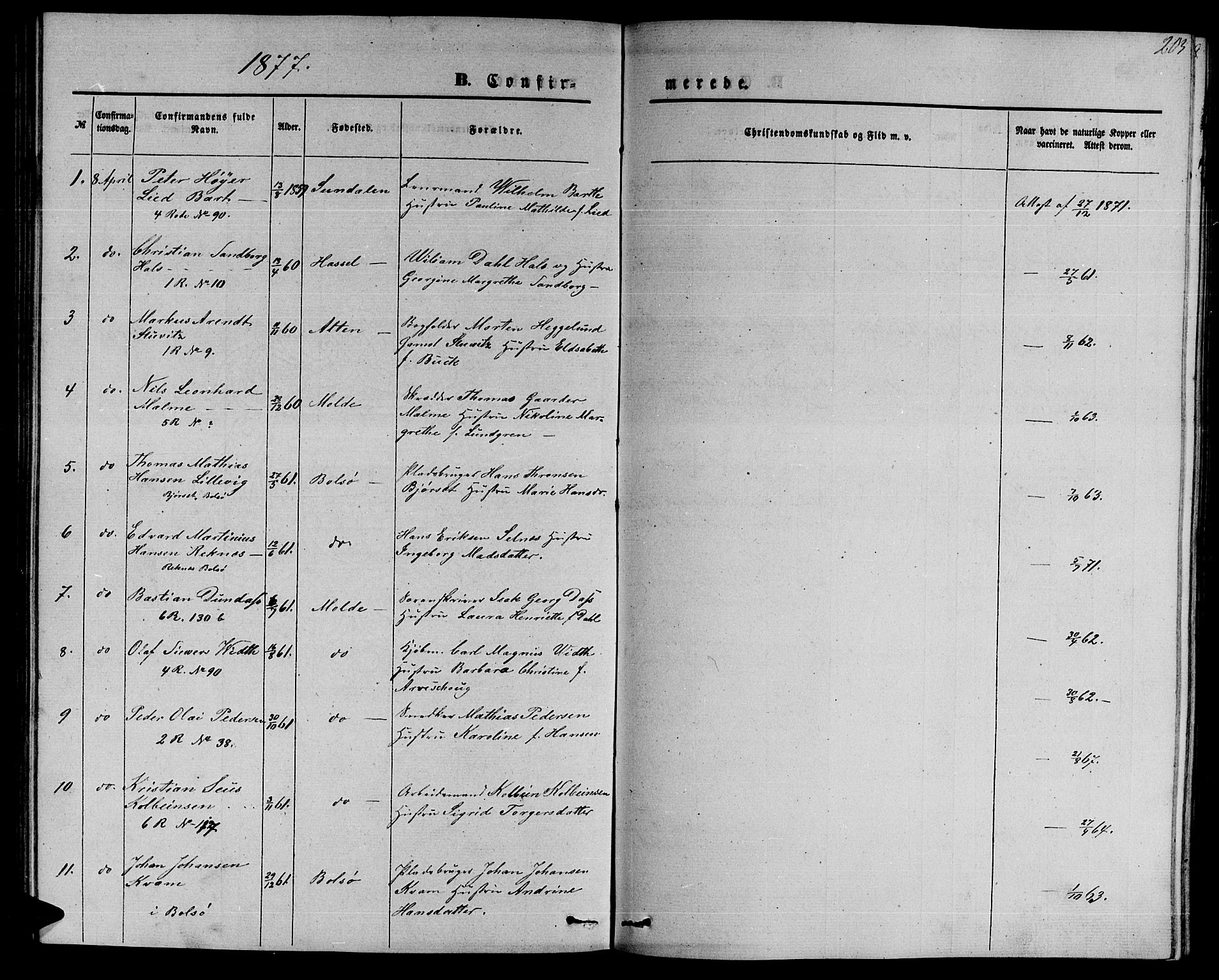 Ministerialprotokoller, klokkerbøker og fødselsregistre - Møre og Romsdal, AV/SAT-A-1454/558/L0701: Parish register (copy) no. 558C02, 1862-1879, p. 203