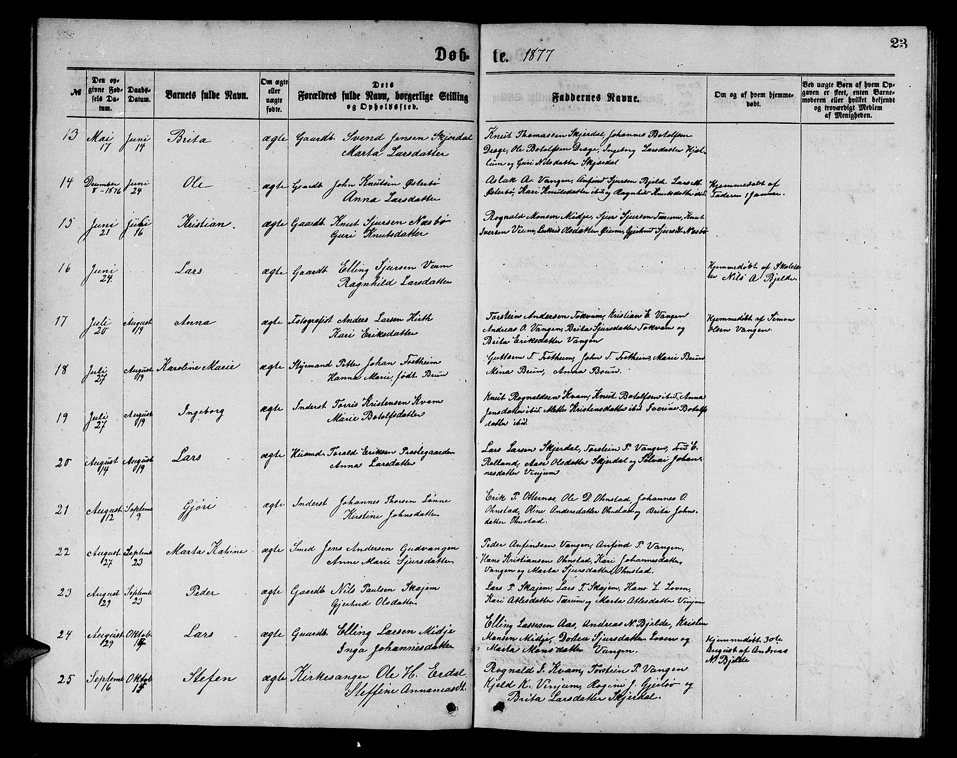 Aurland sokneprestembete, AV/SAB-A-99937/H/Hb/Hba/L0001: Parish register (copy) no. A 1, 1868-1881, p. 23