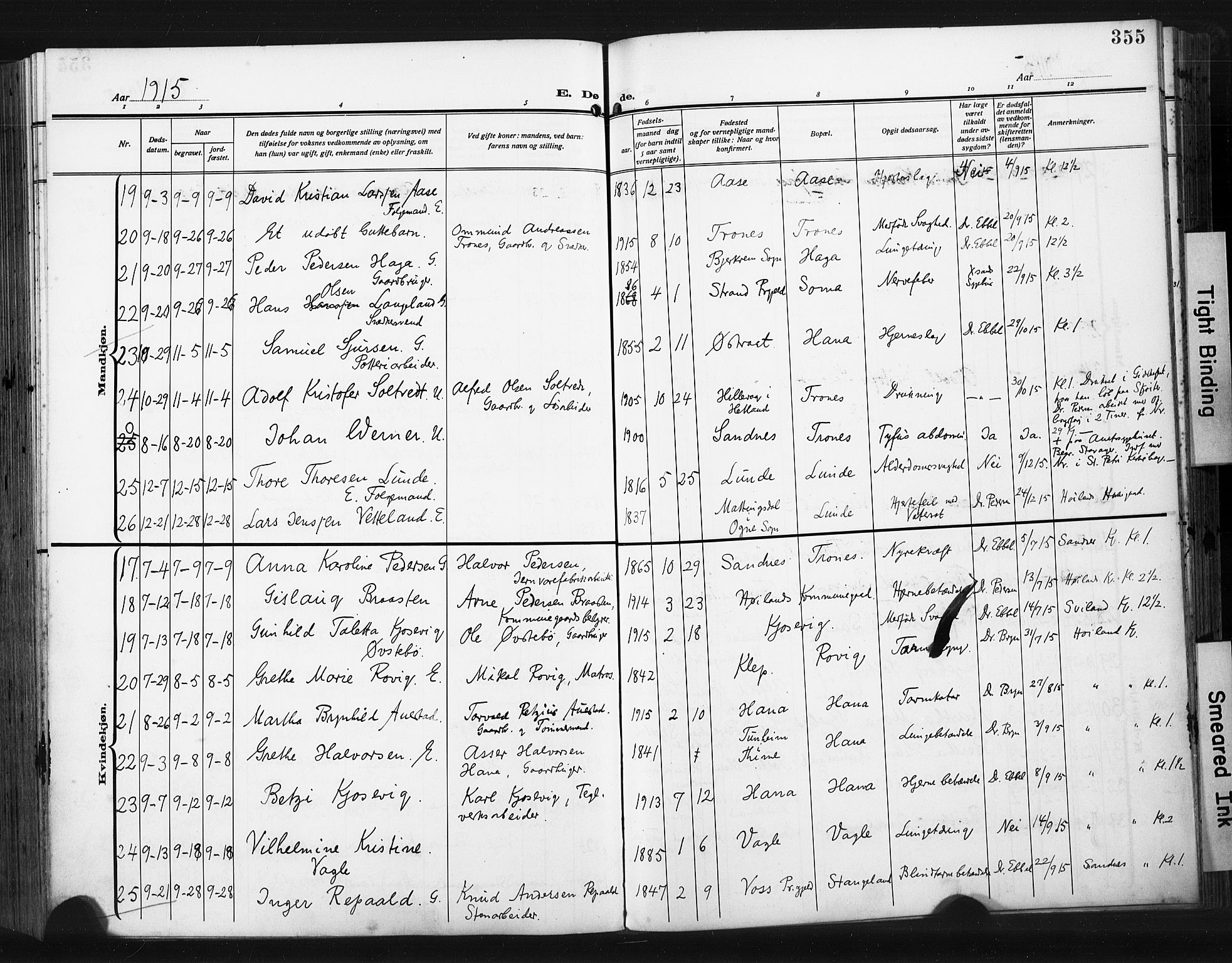 Høyland sokneprestkontor, AV/SAST-A-101799/001/30BA/L0017: Parish register (official) no. A 15, 1912-1924, p. 355