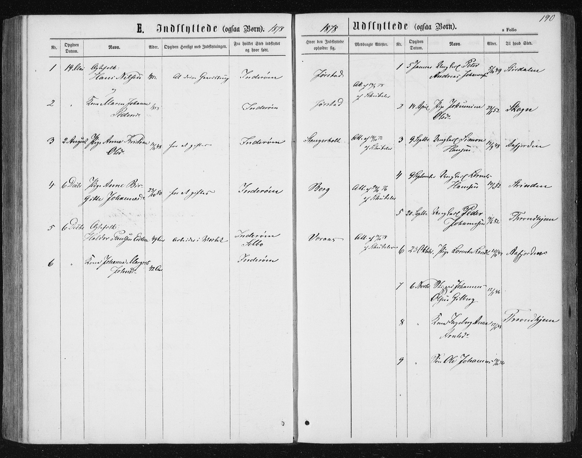 Ministerialprotokoller, klokkerbøker og fødselsregistre - Nord-Trøndelag, AV/SAT-A-1458/722/L0219: Parish register (official) no. 722A06, 1868-1880, p. 190