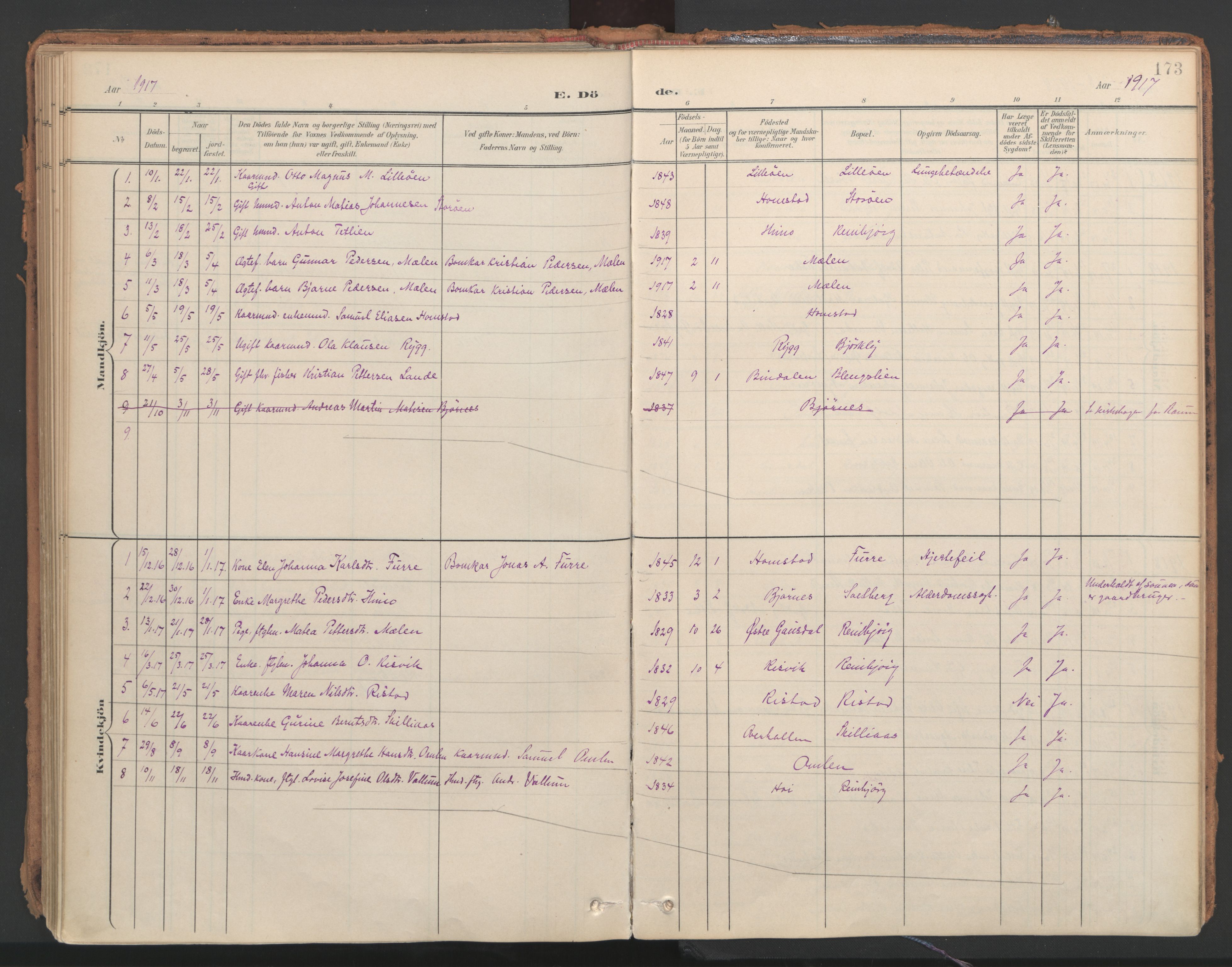 Ministerialprotokoller, klokkerbøker og fødselsregistre - Nord-Trøndelag, SAT/A-1458/766/L0564: Parish register (official) no. 767A02, 1900-1932, p. 173
