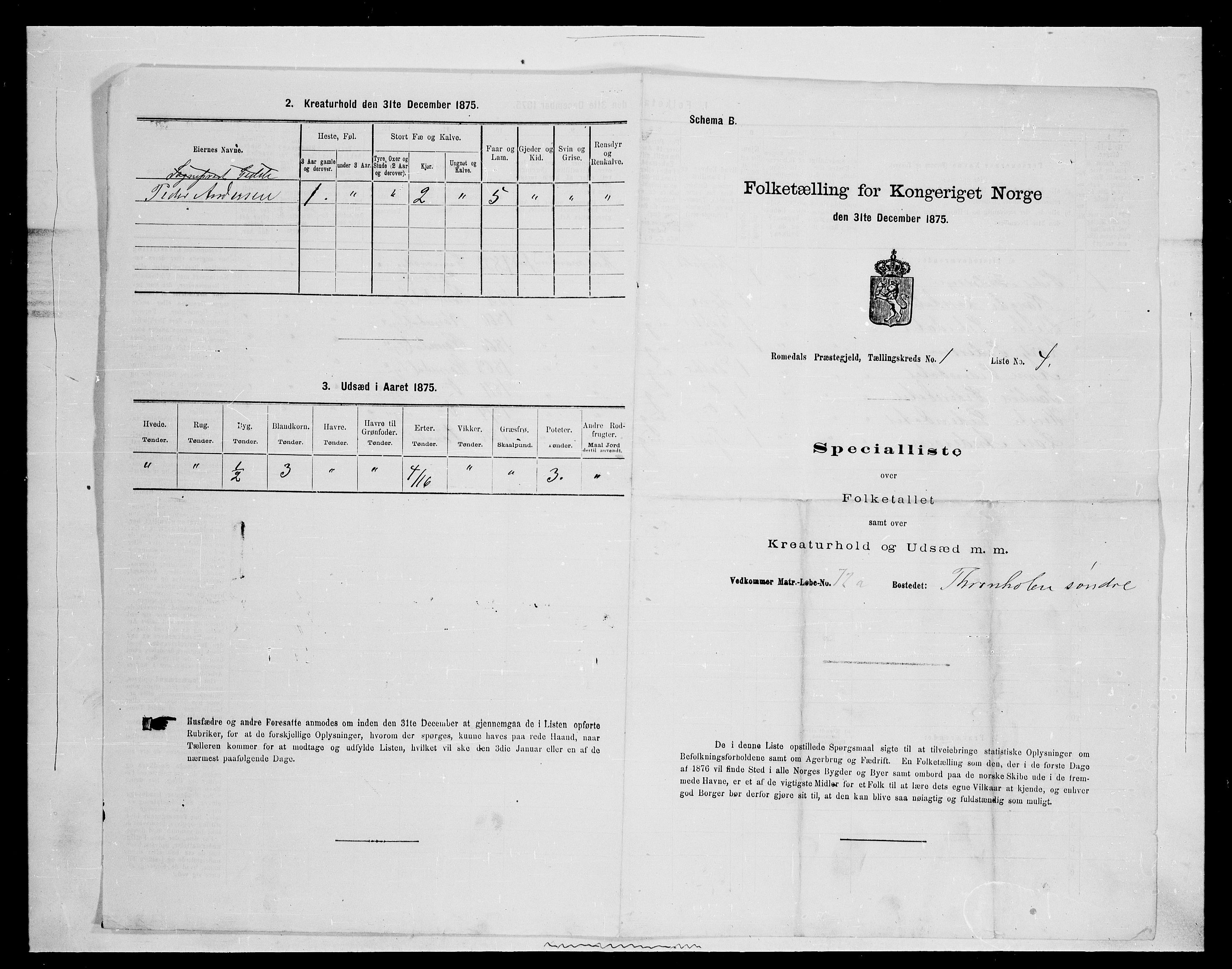 SAH, 1875 census for 0416P Romedal, 1875, p. 123