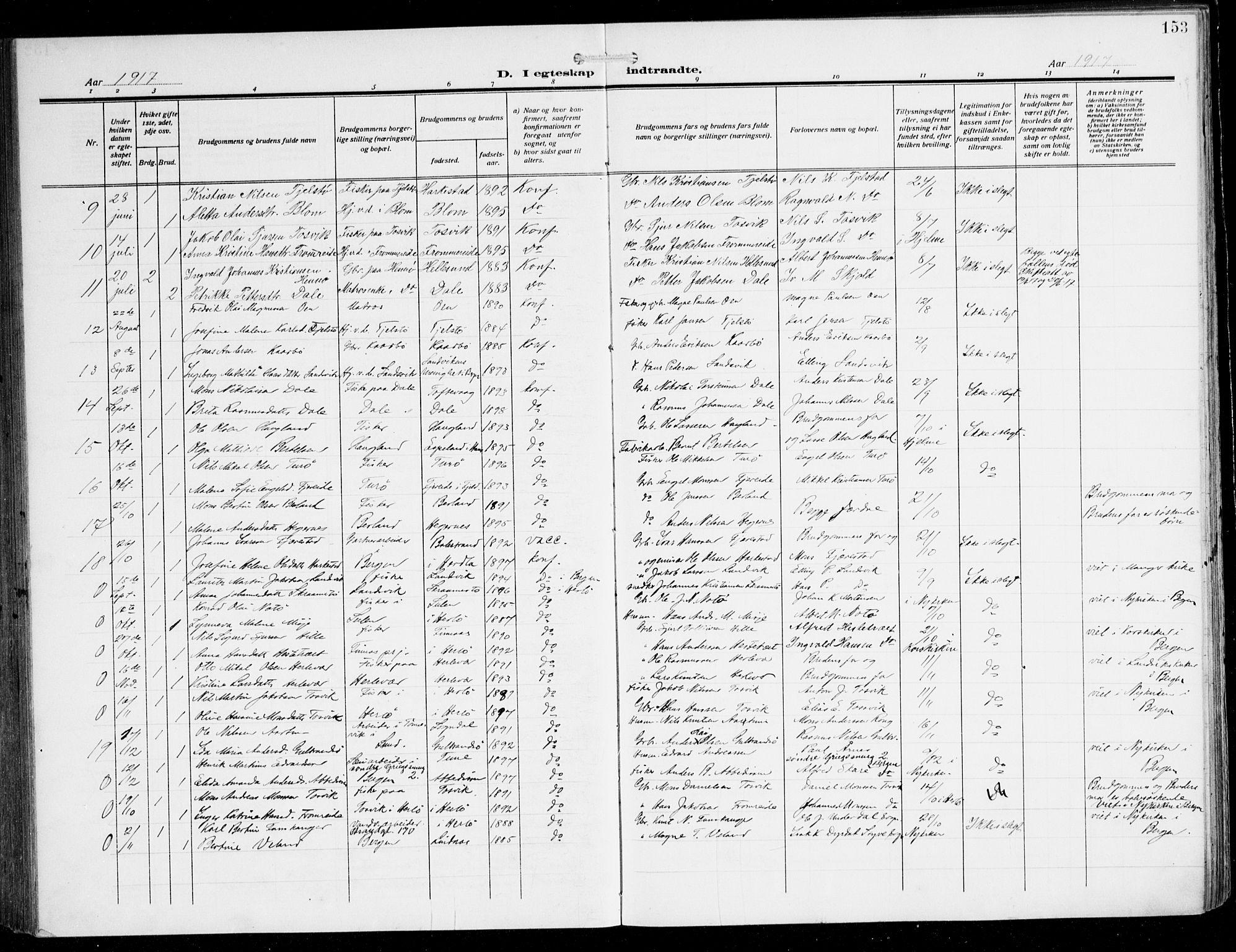 Herdla Sokneprestembete, SAB/A-75701/H/Hab: Parish register (copy) no. C 2, 1913-1926, p. 153