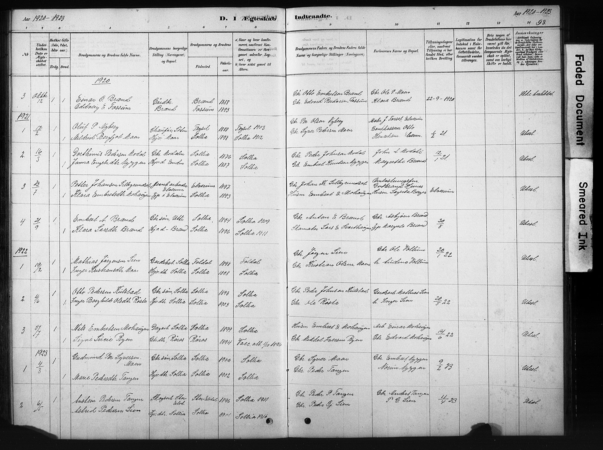 Sollia prestekontor, AV/SAH-PREST-050/H/Ha/Hab/L0002: Parish register (copy) no. 2, 1880-1933, p. 98