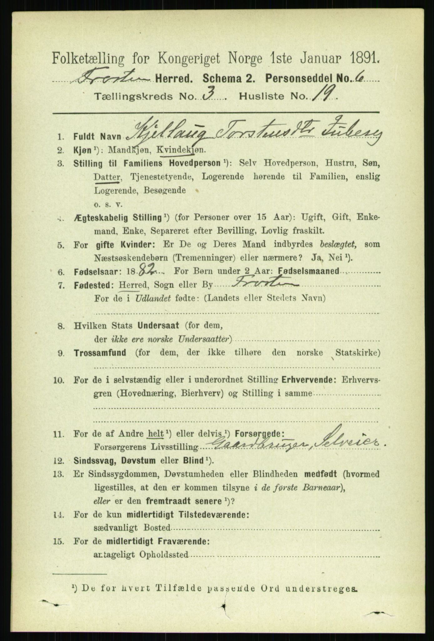 RA, 1891 census for 1717 Frosta, 1891, p. 2009