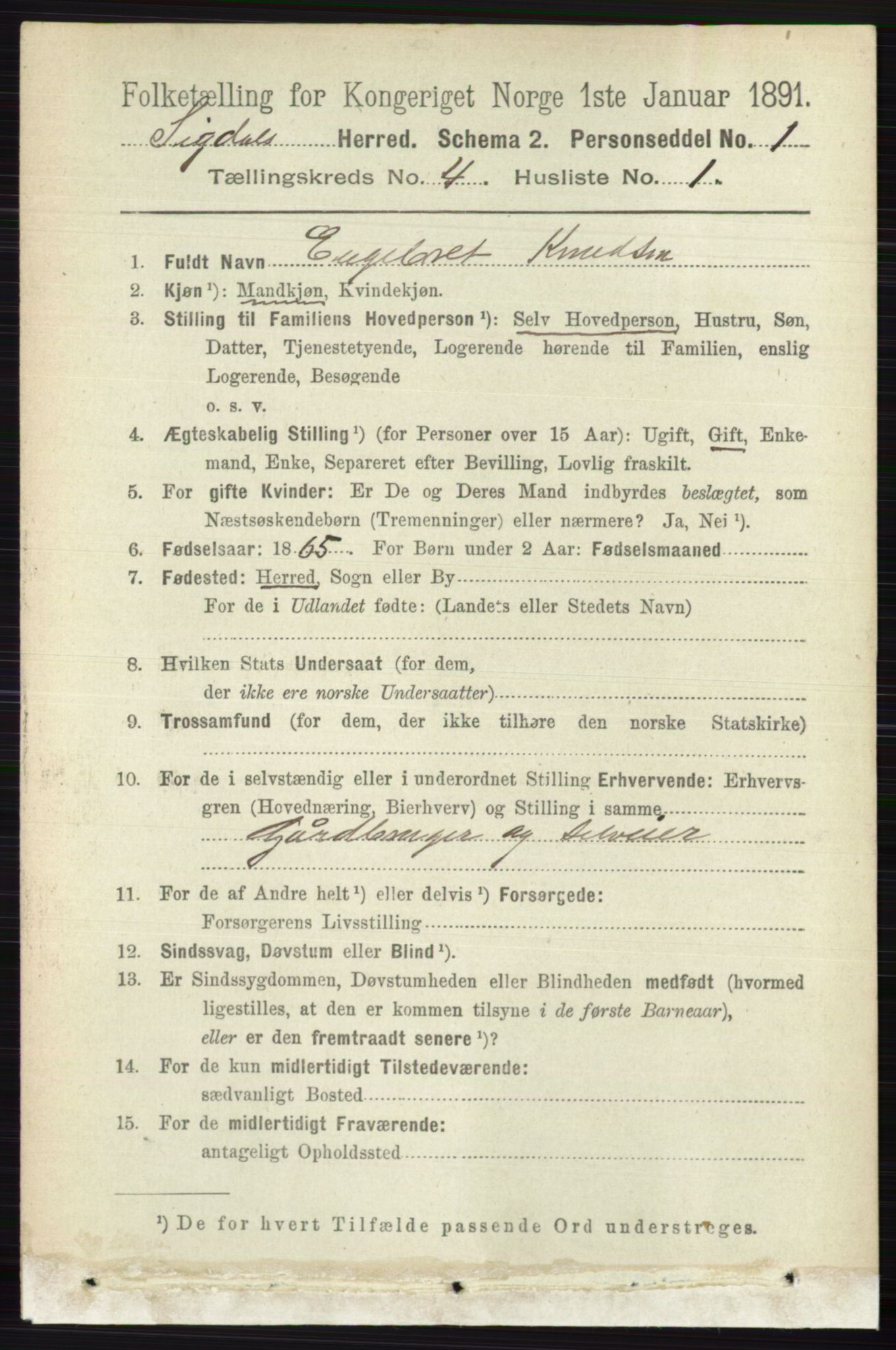 RA, 1891 census for 0621 Sigdal, 1891, p. 1651