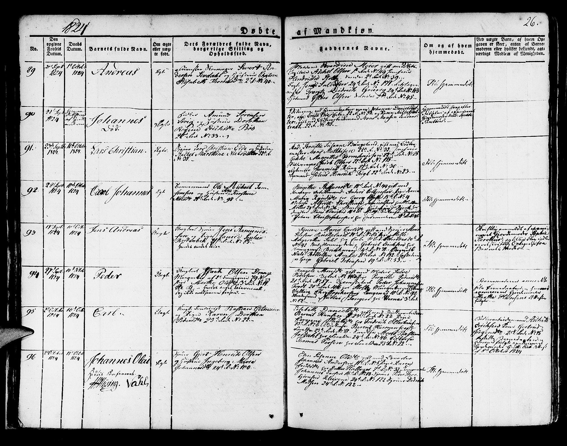 Korskirken sokneprestembete, AV/SAB-A-76101/H/Haa/L0014: Parish register (official) no. A 14, 1823-1835, p. 26