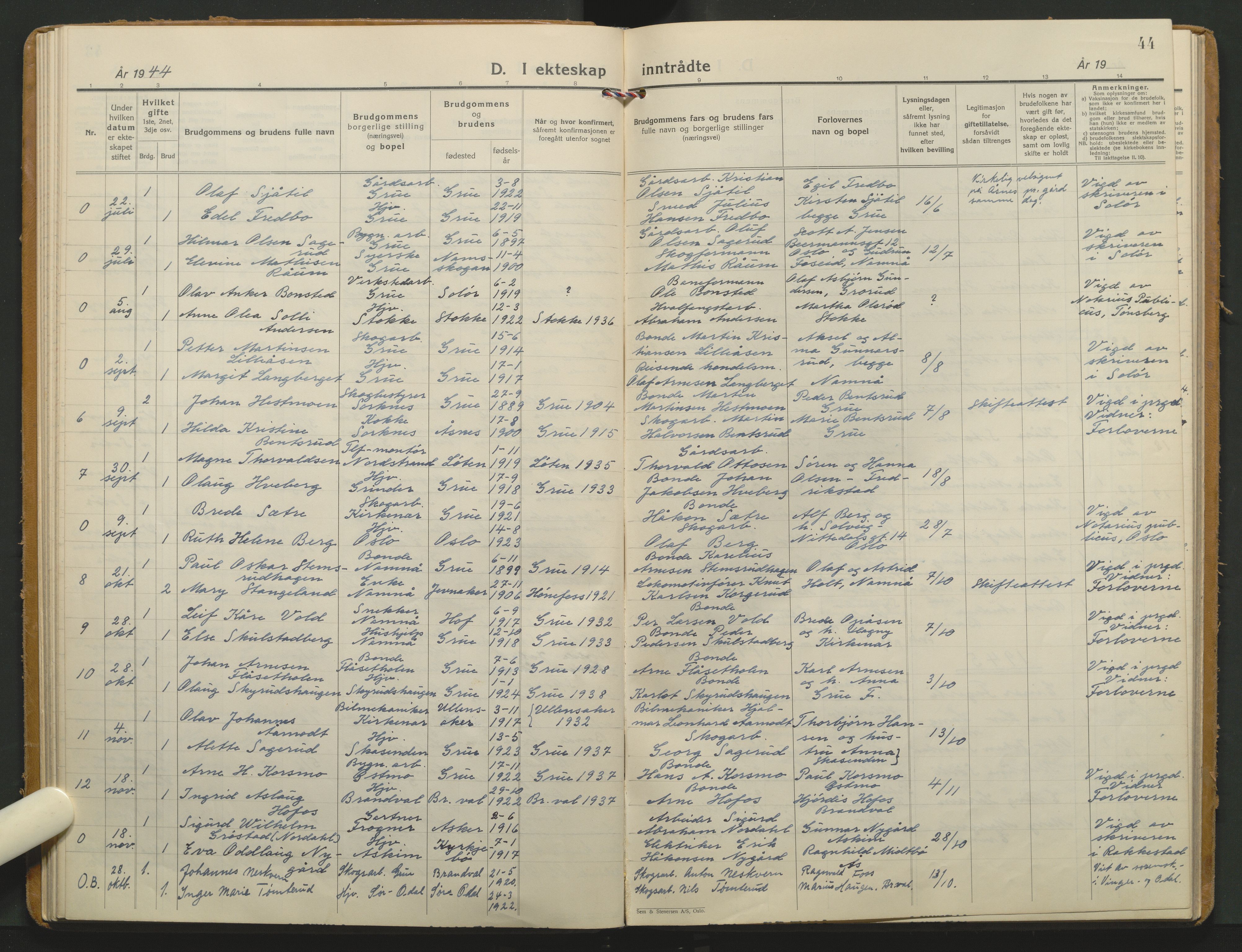 Grue prestekontor, AV/SAH-PREST-036/H/Ha/Haa/L0020: Parish register (official) no. 20, 1935-1946, p. 44