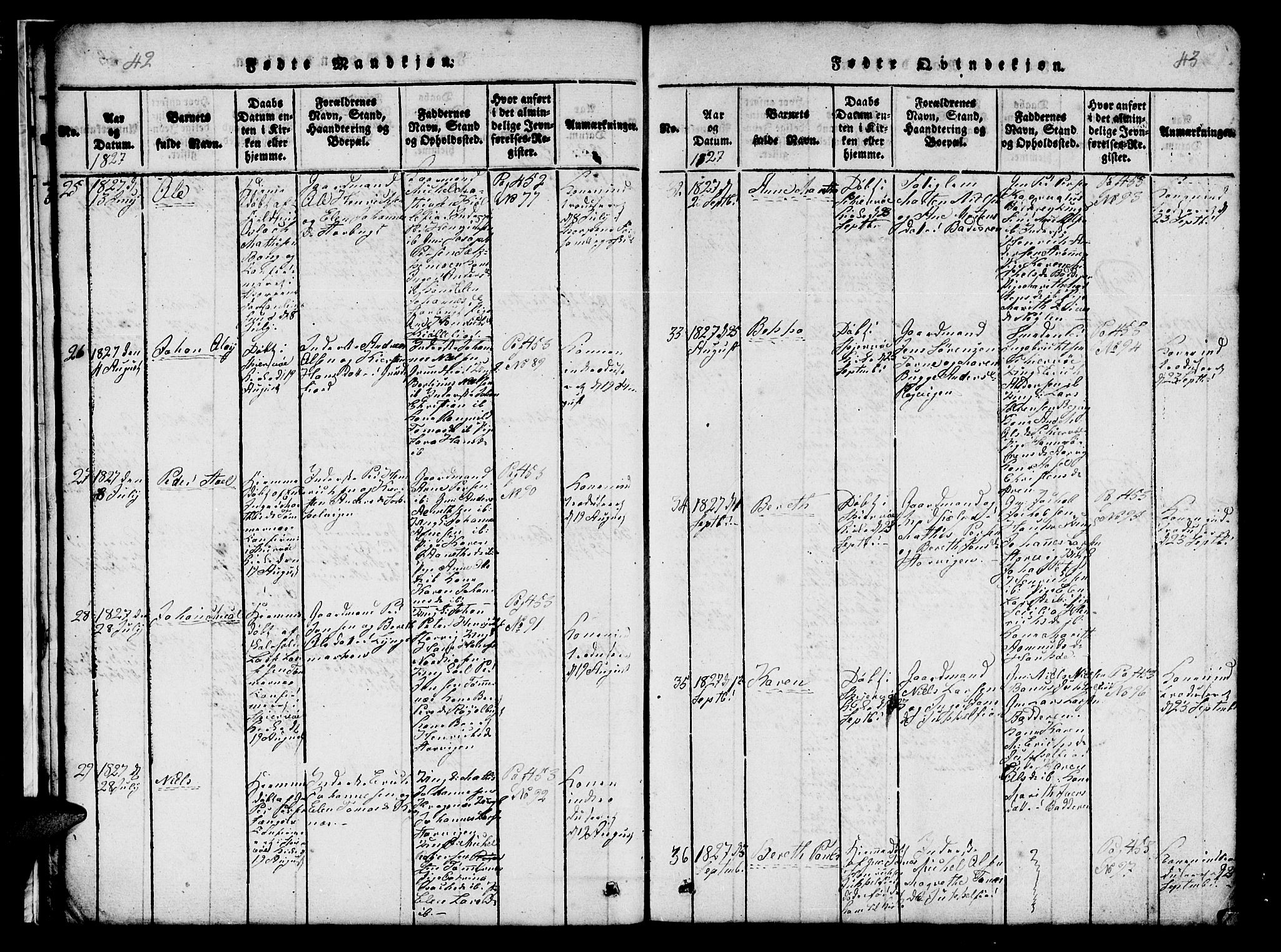 Skjervøy sokneprestkontor, AV/SATØ-S-1300/H/Ha/Hab/L0001klokker: Parish register (copy) no. 1, 1825-1838, p. 42-43