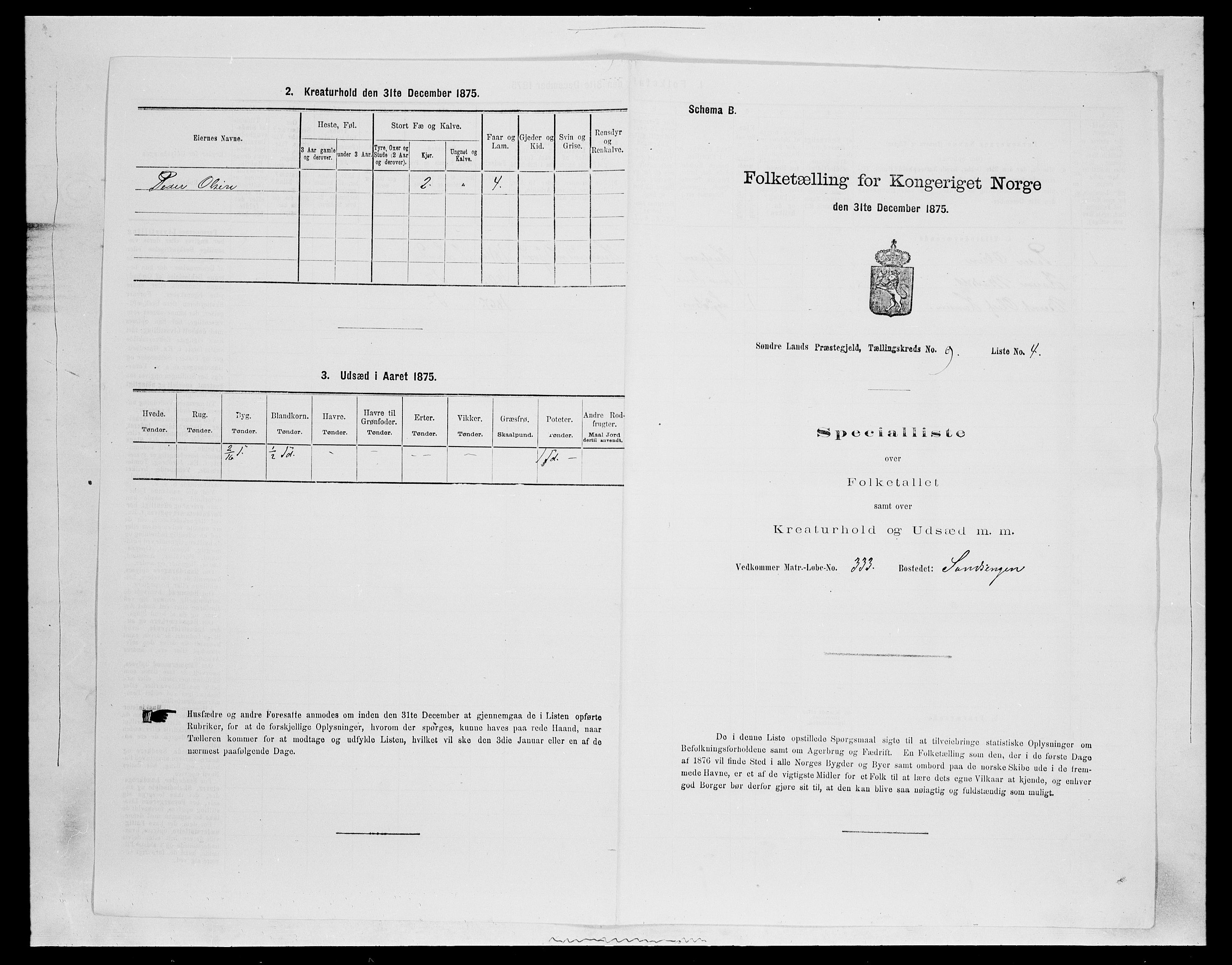 SAH, 1875 census for 0536P Søndre Land, 1875, p. 1324