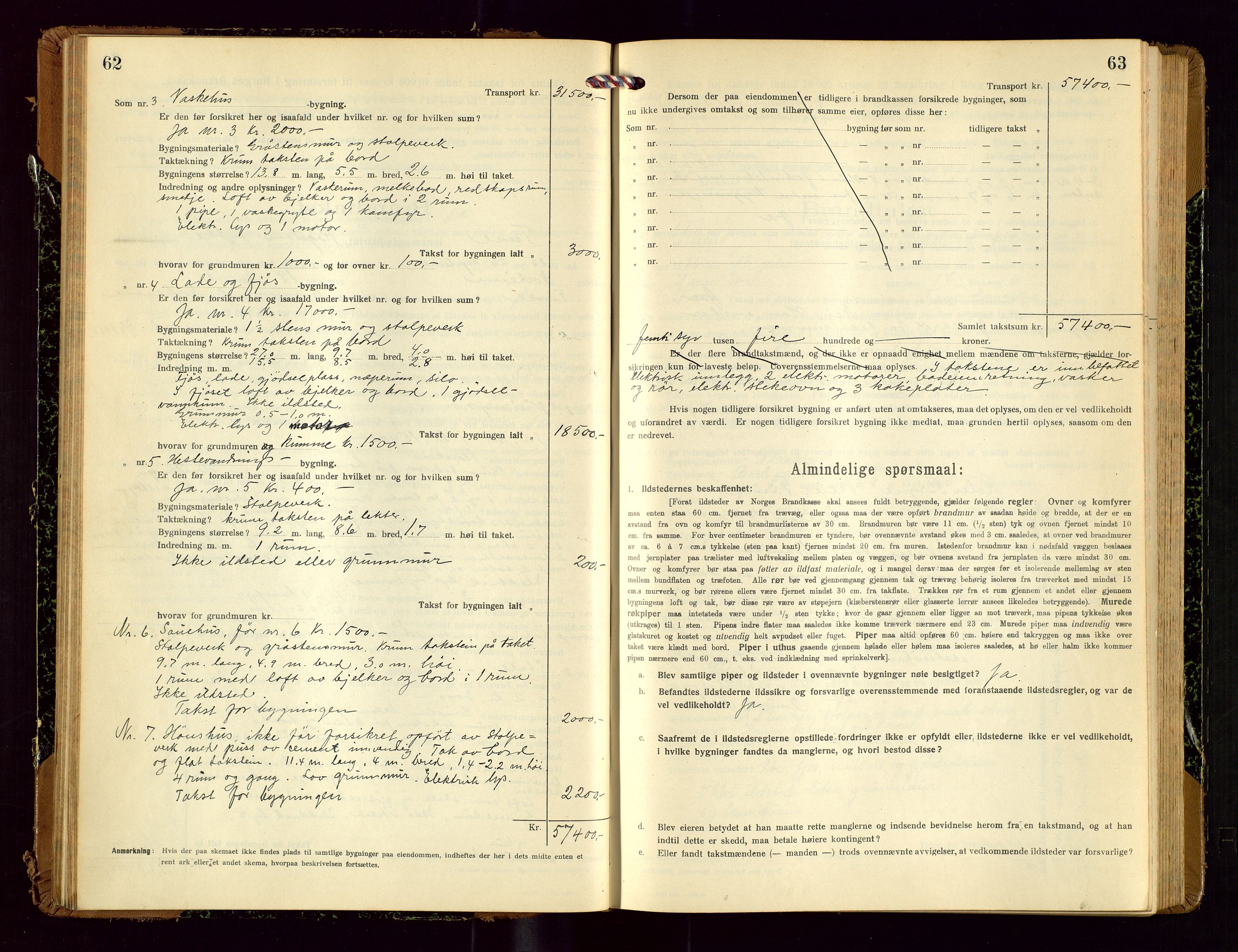 Time lensmannskontor, SAST/A-100420/Gob/L0002: Branntakstprotokoll, 1919-1952, p. 62-63