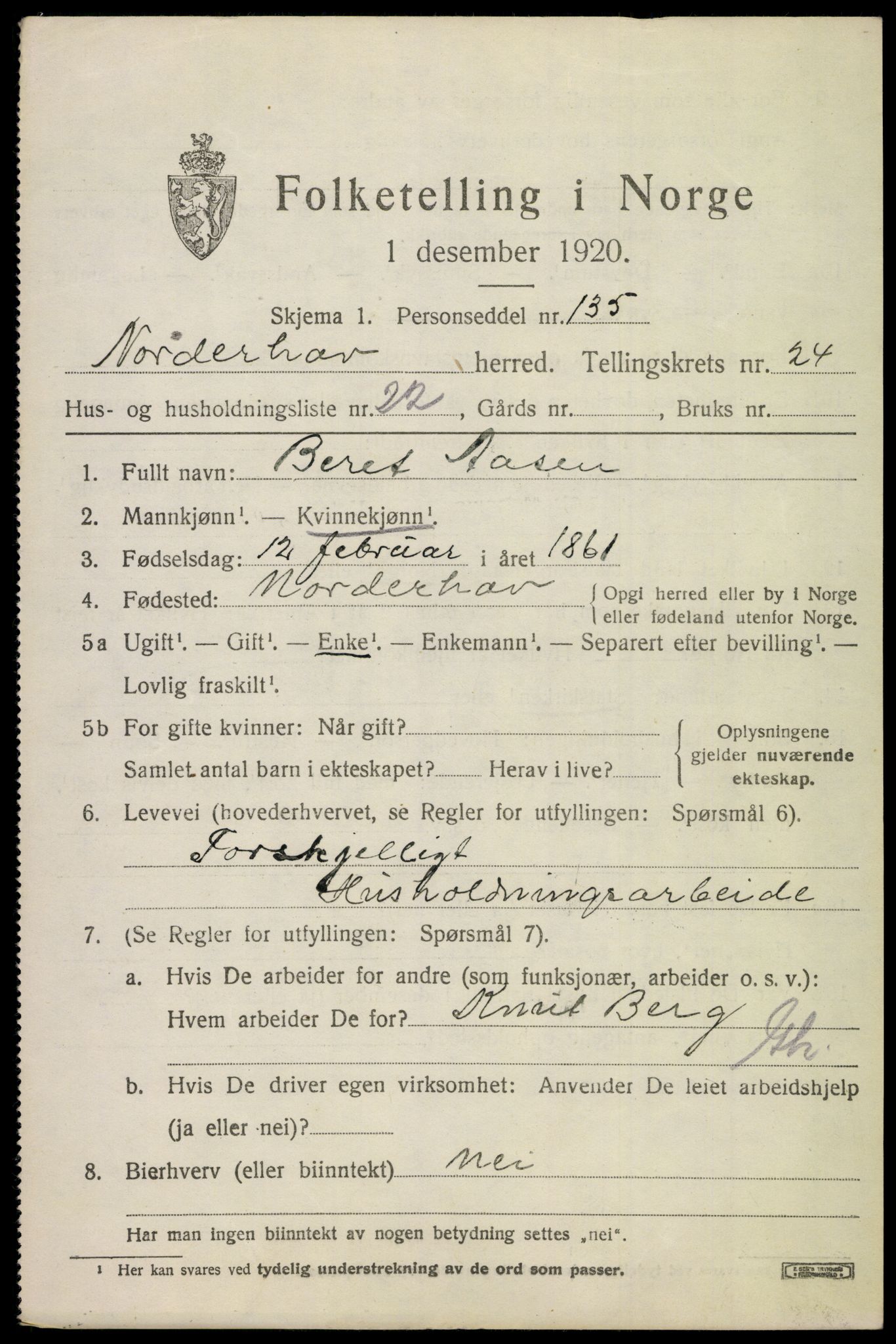 SAKO, 1920 census for Norderhov, 1920, p. 23709