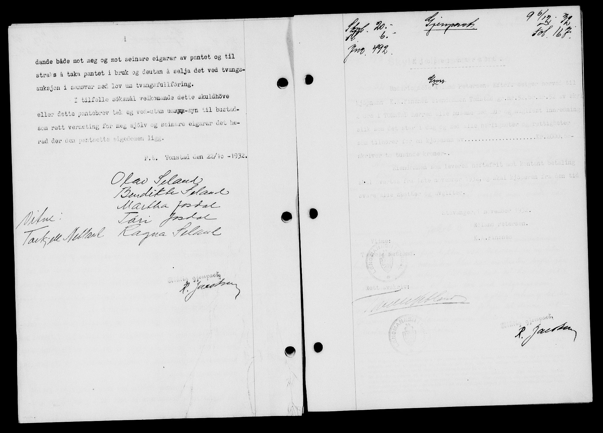 Flekkefjord sorenskriveri, AV/SAK-1221-0001/G/Gb/Gba/L0047: Mortgage book no. 45, 1931-1932, Deed date: 06.12.1932