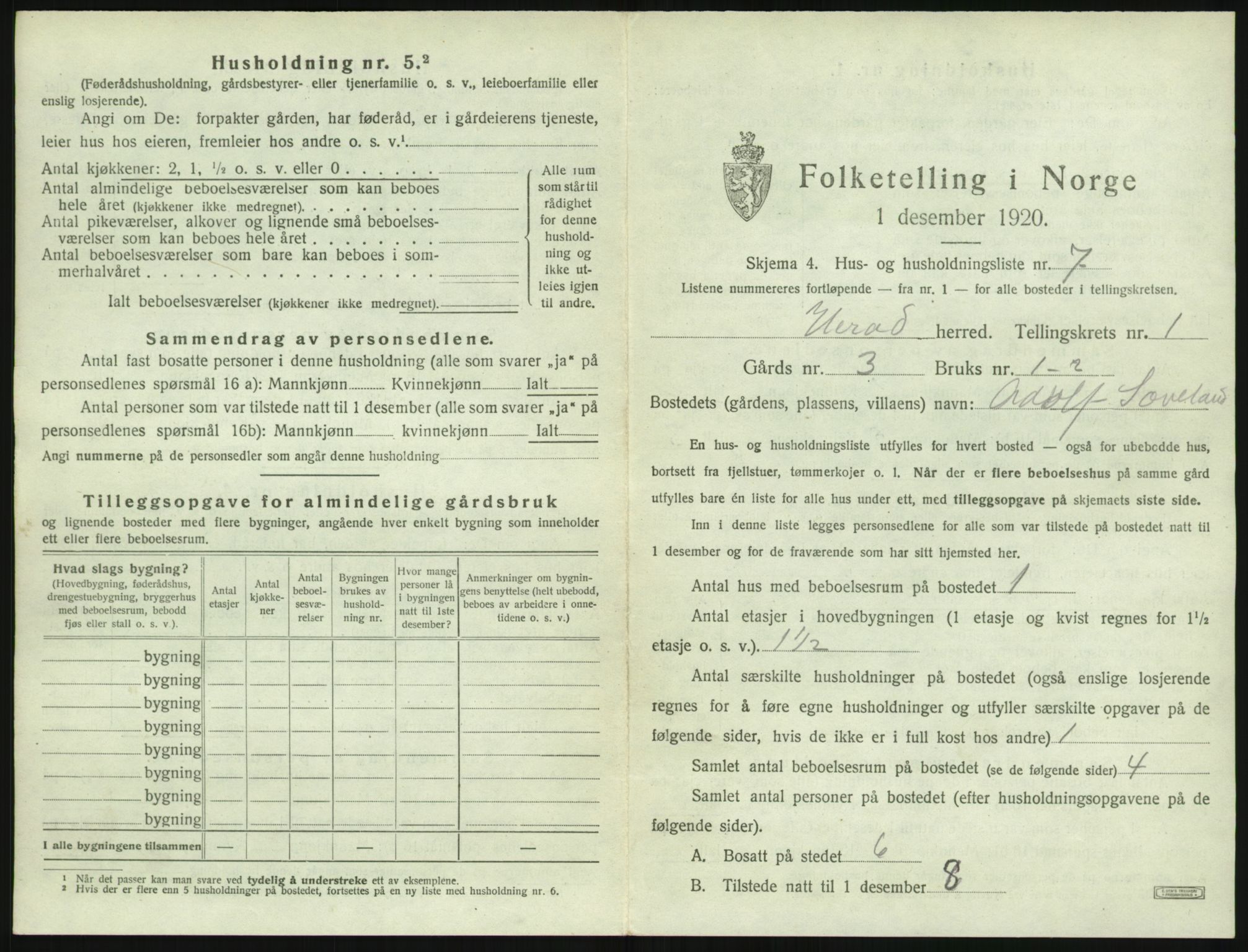 SAK, 1920 census for Herad, 1920, p. 34