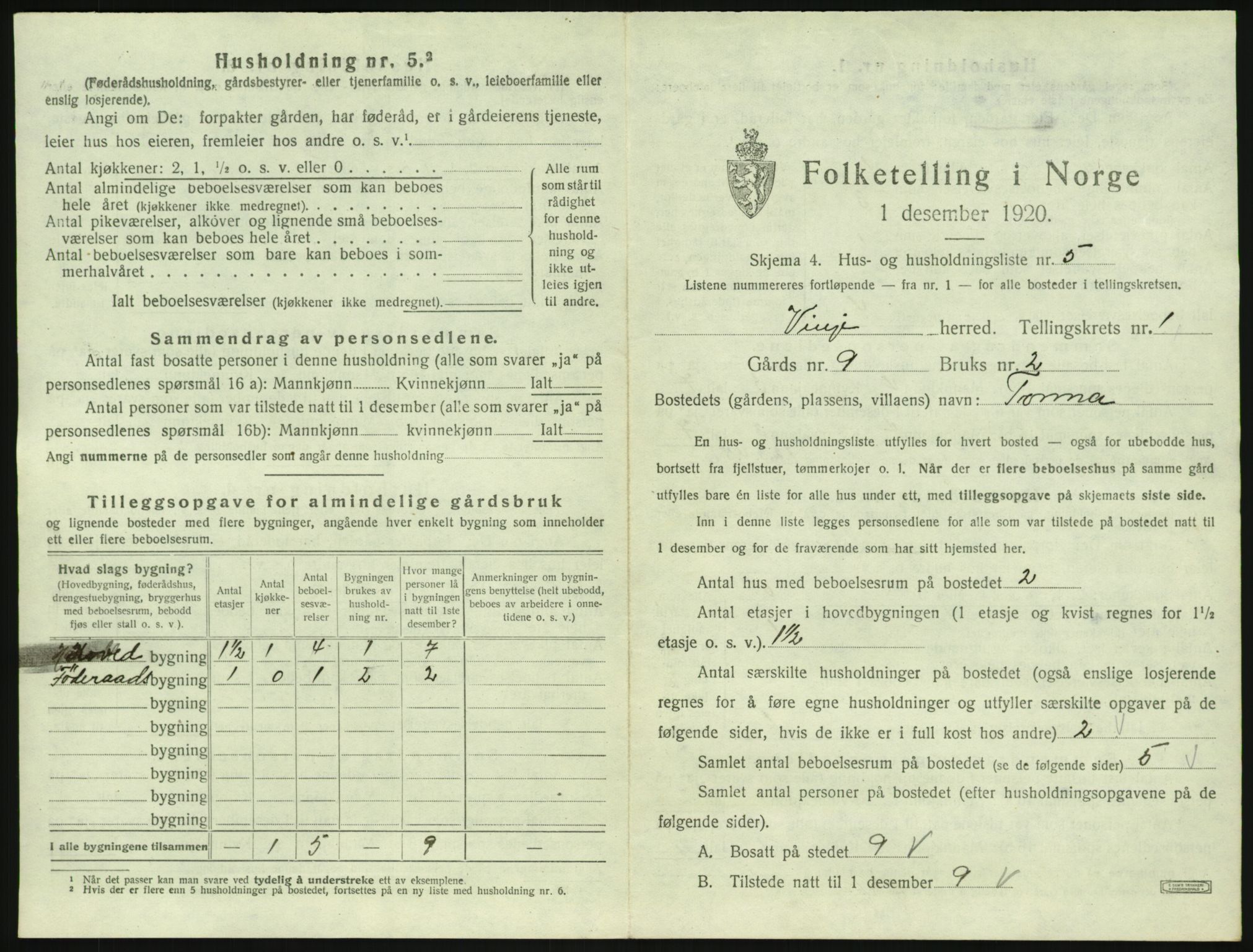 SAKO, 1920 census for Vinje, 1920, p. 61