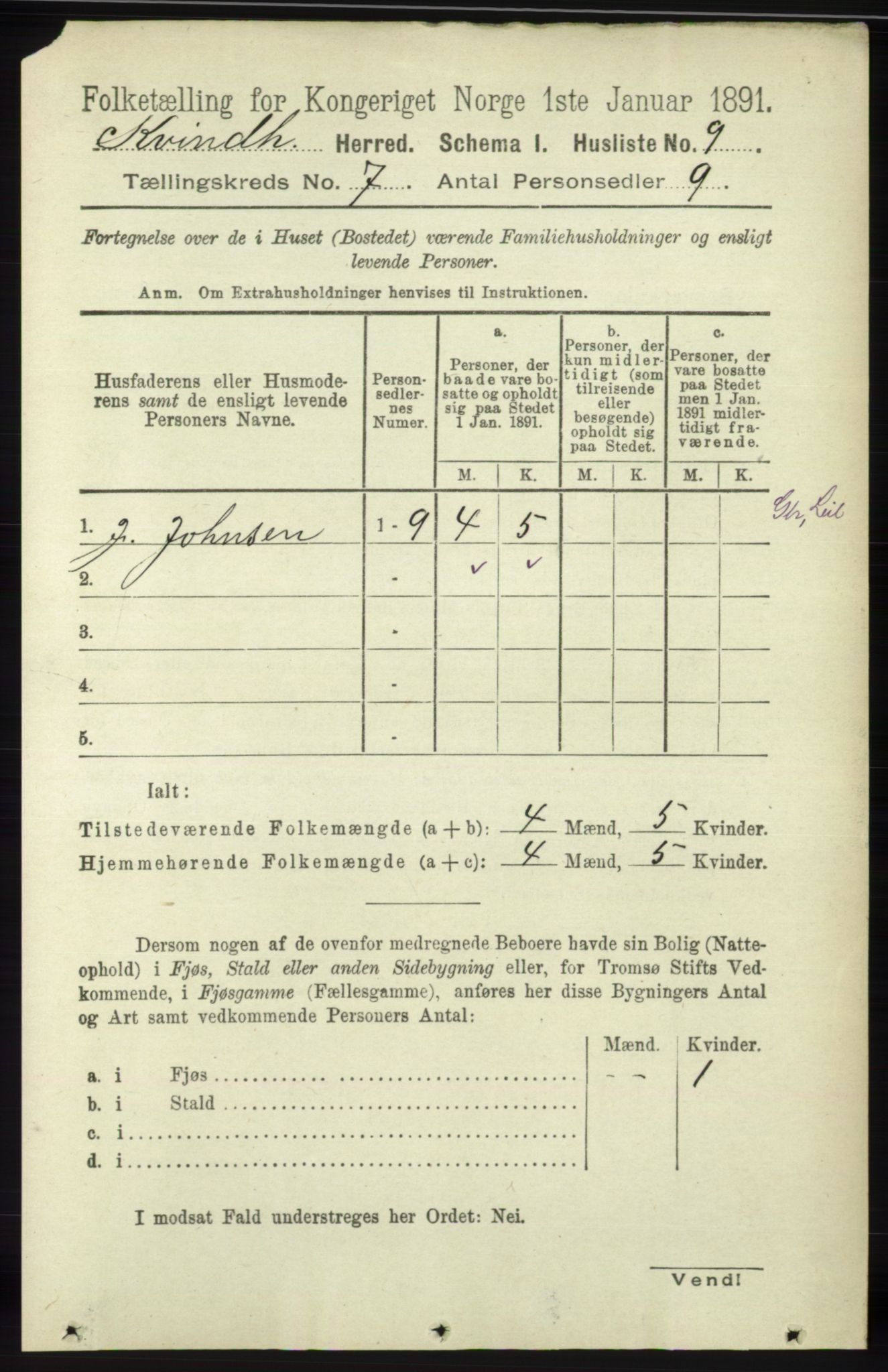 RA, 1891 census for 1224 Kvinnherad, 1891, p. 2384