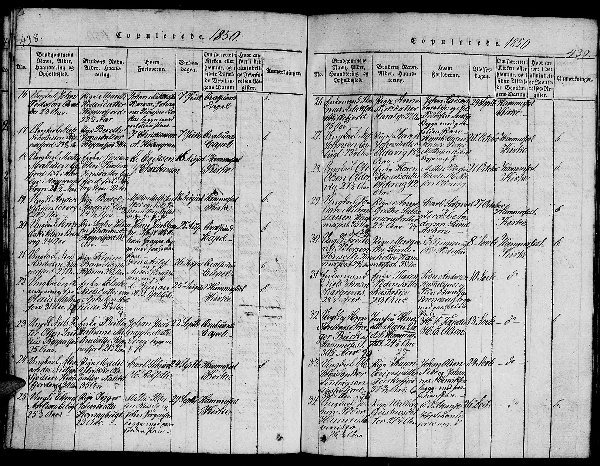 Hammerfest sokneprestkontor, AV/SATØ-S-1347/H/Hb/L0001.klokk: Parish register (copy) no. 1, 1822-1850, p. 438-439