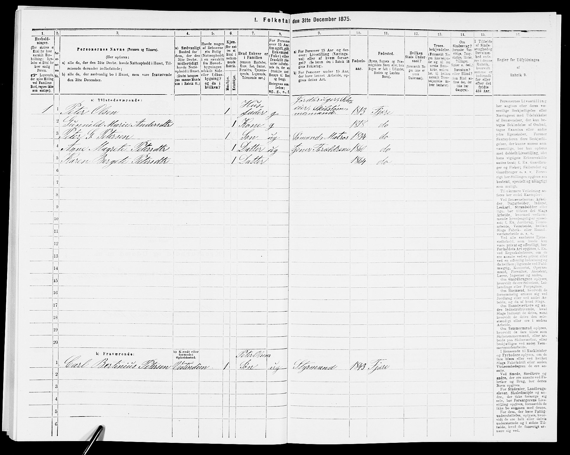 SAK, 1875 census for 0923L Fjære/Fjære, 1875, p. 1025