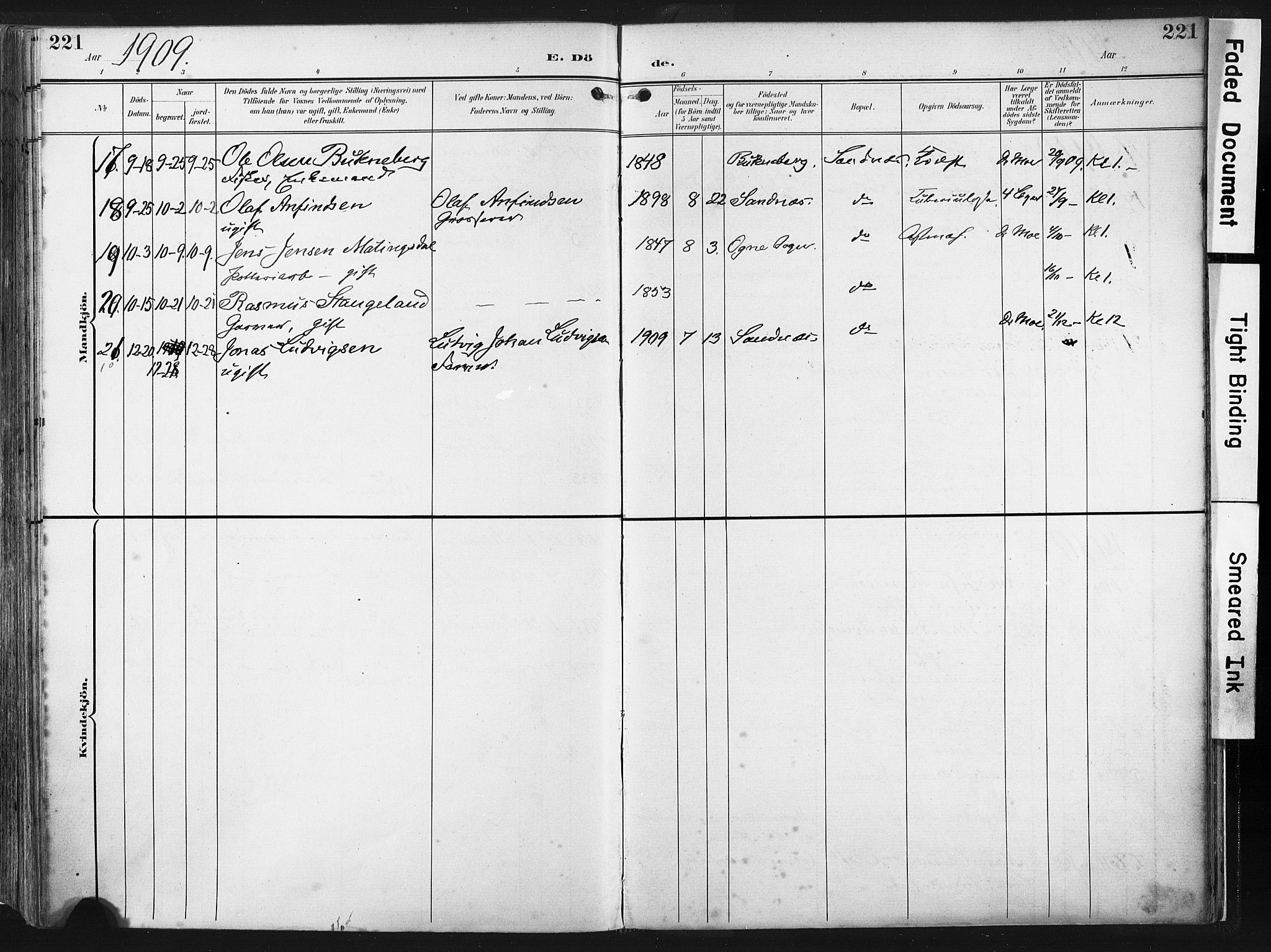 Høyland sokneprestkontor, SAST/A-101799/001/30BA/L0016: Parish register (official) no. A 16, 1899-1911, p. 221