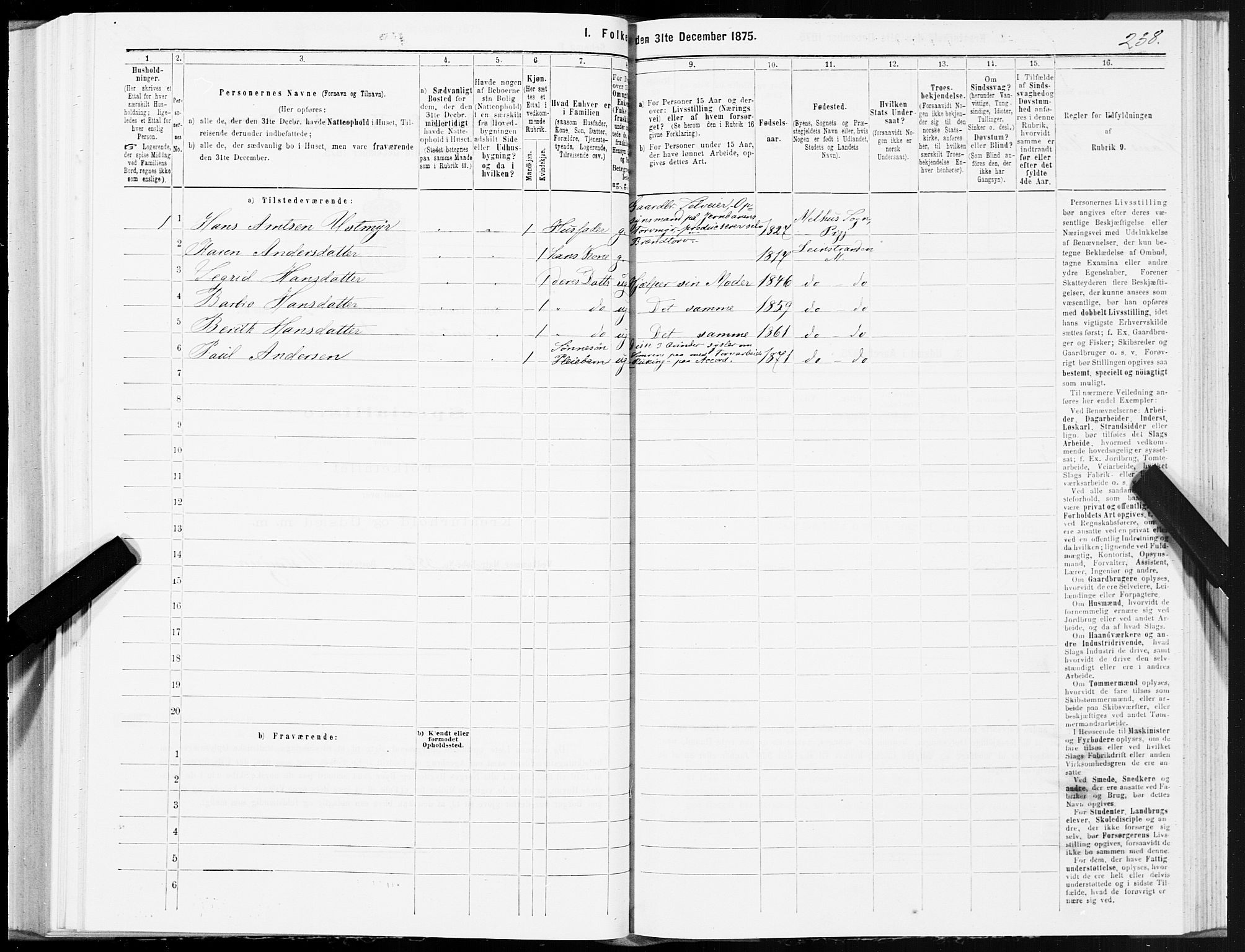 SAT, 1875 census for 1653P Melhus, 1875, p. 8238