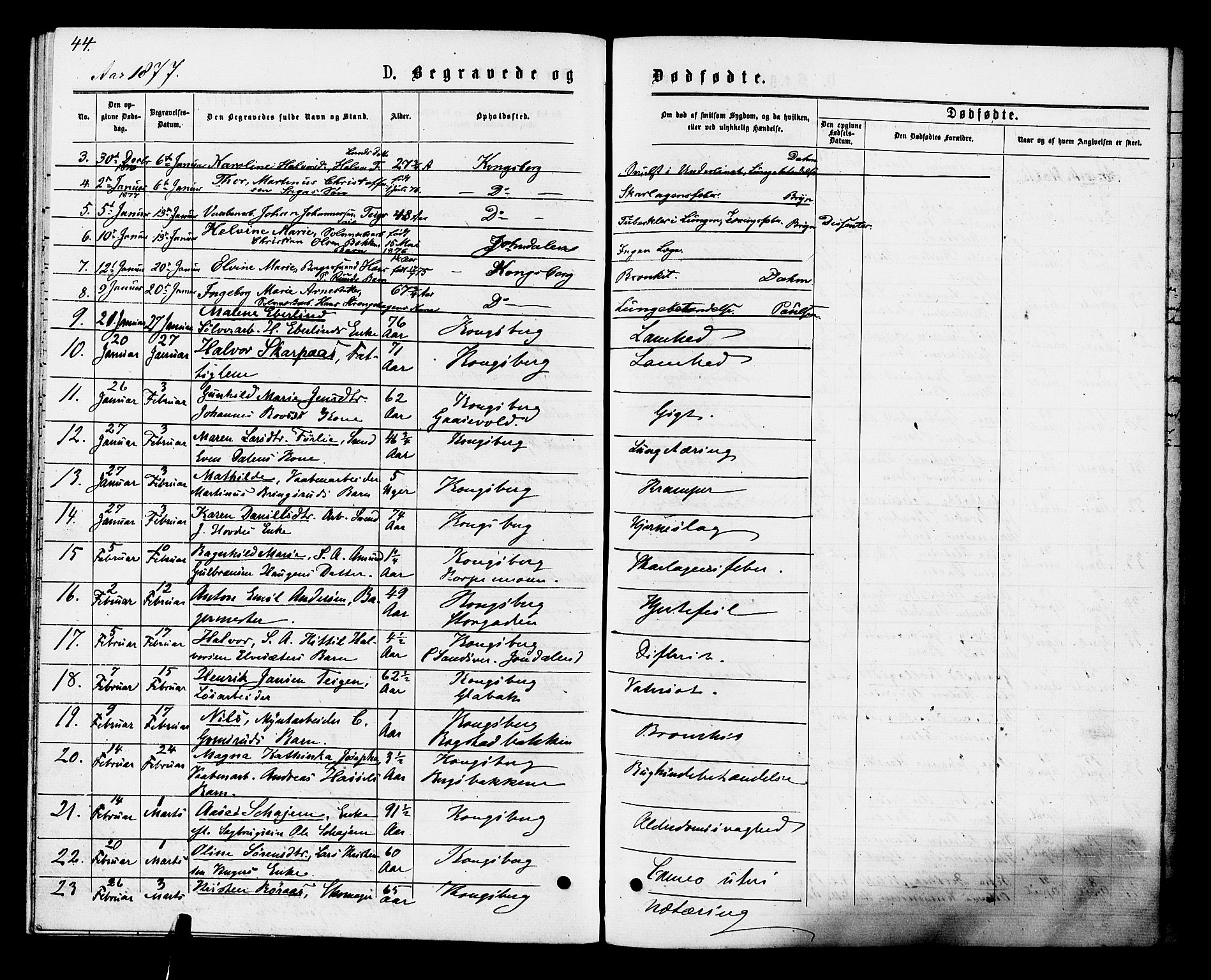 Kongsberg kirkebøker, SAKO/A-22/F/Fa/L0011: Parish register (official) no. I 11, 1876-1877, p. 44