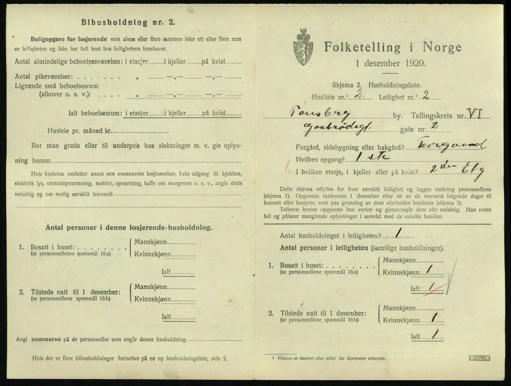 SAKO, 1920 census for Tønsberg, 1920, p. 3725