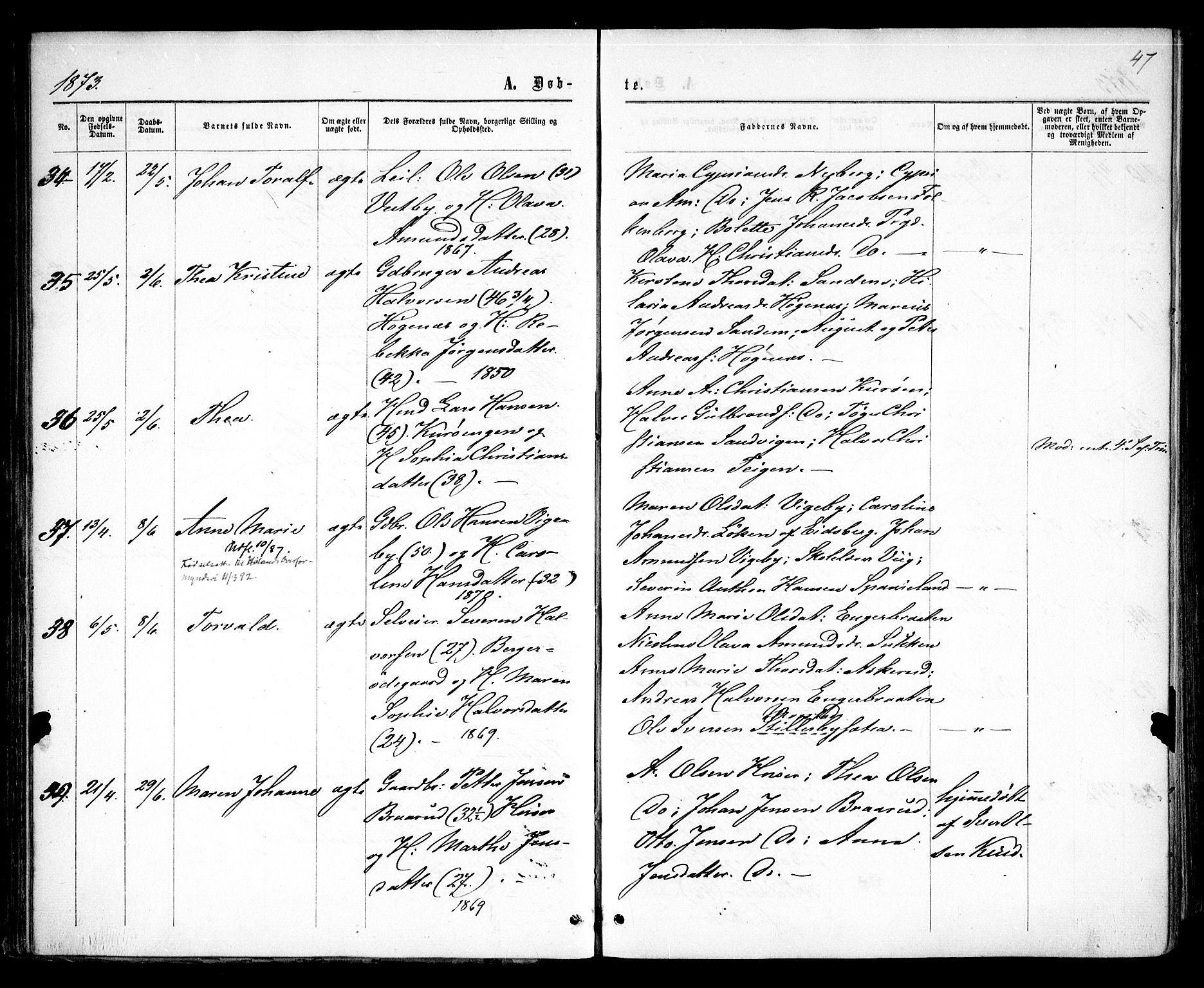 Rødenes prestekontor Kirkebøker, AV/SAO-A-2005/F/Fa/L0008: Parish register (official) no. I 8, 1869-1879, p. 47