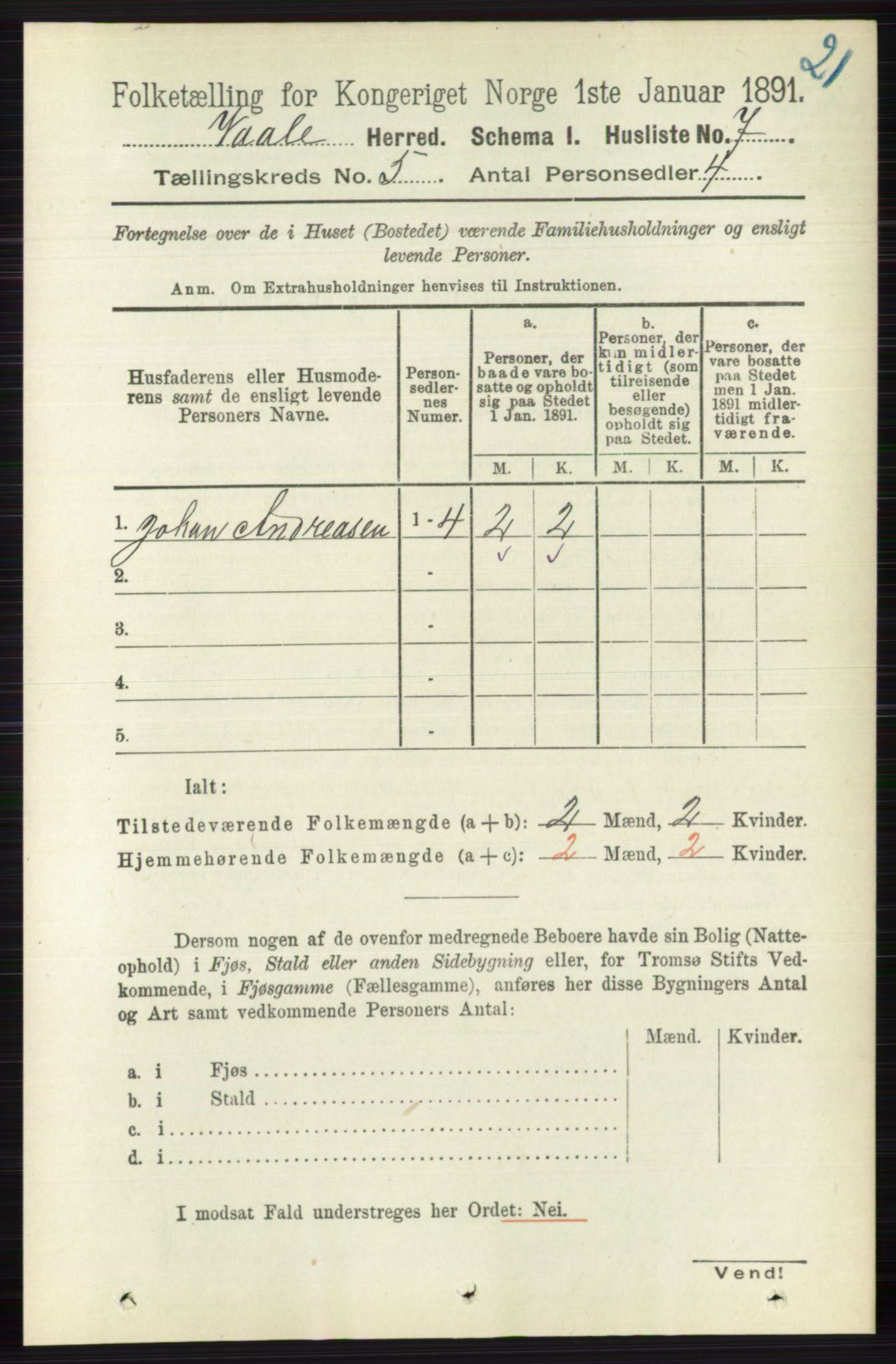 RA, 1891 census for 0716 Våle, 1891, p. 1306