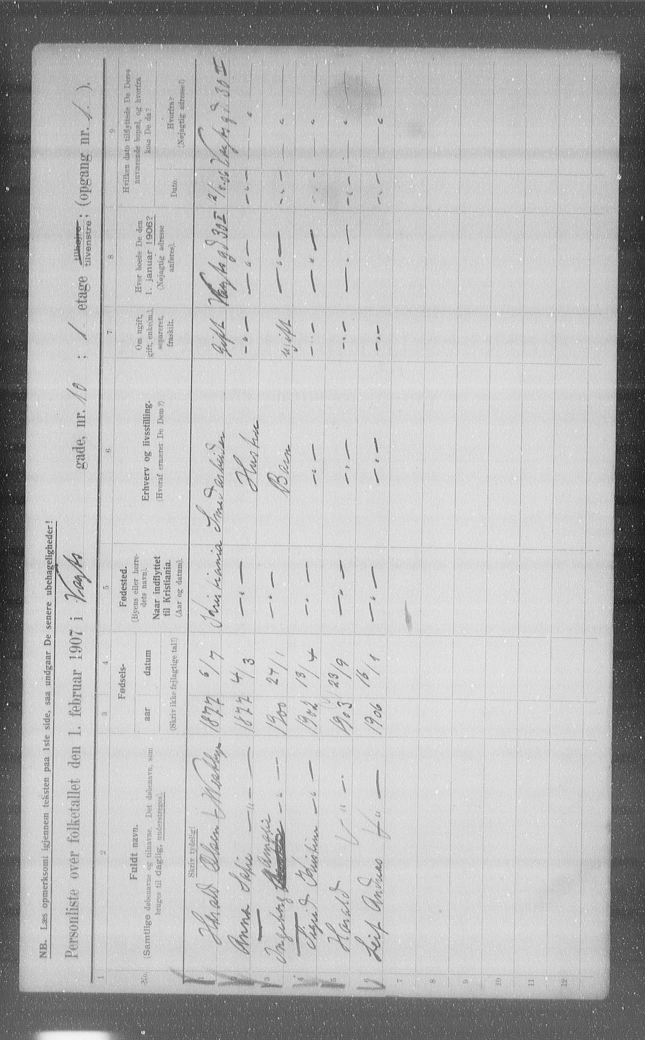 OBA, Municipal Census 1907 for Kristiania, 1907, p. 63198