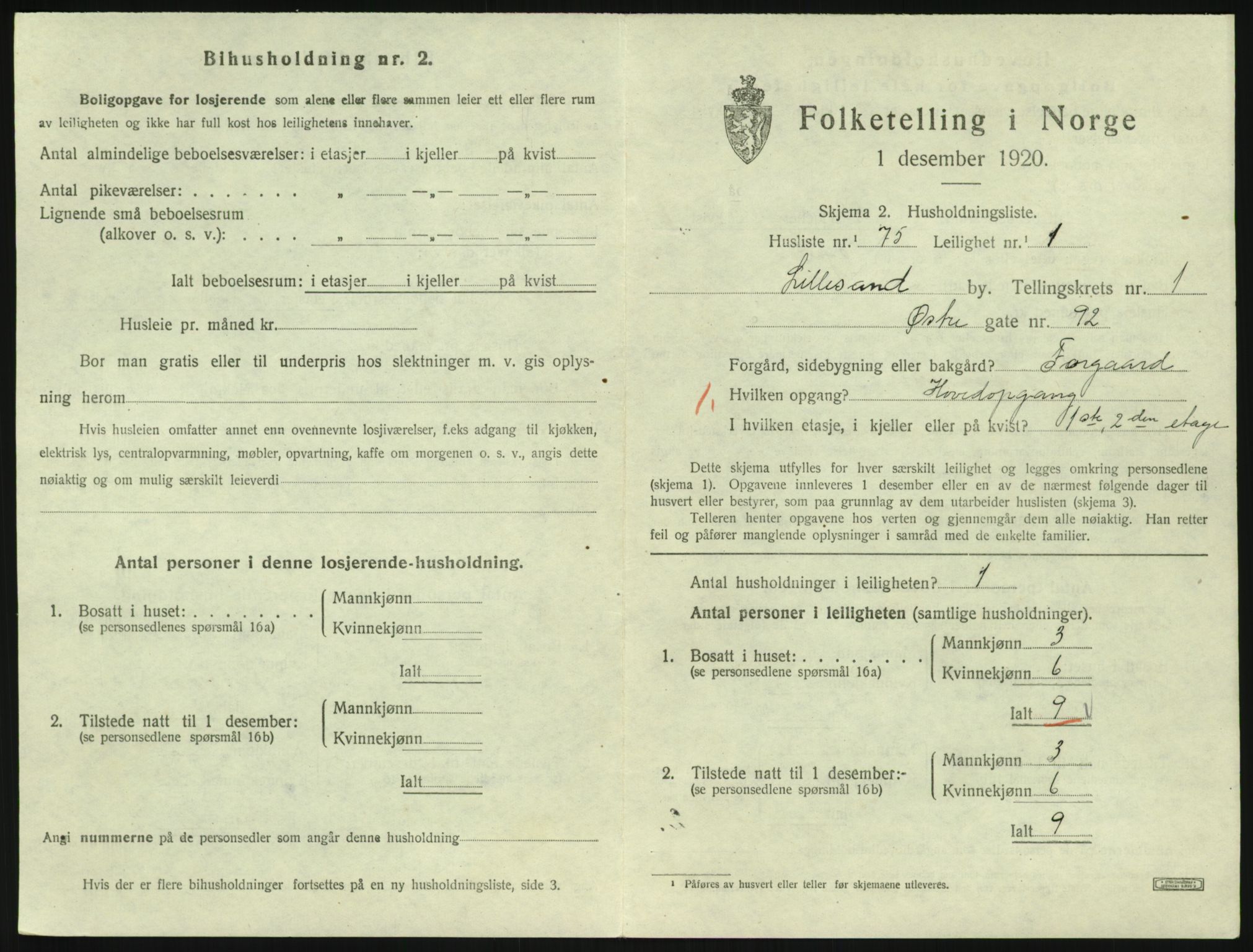 SAK, 1920 census for Lillesand, 1920, p. 689