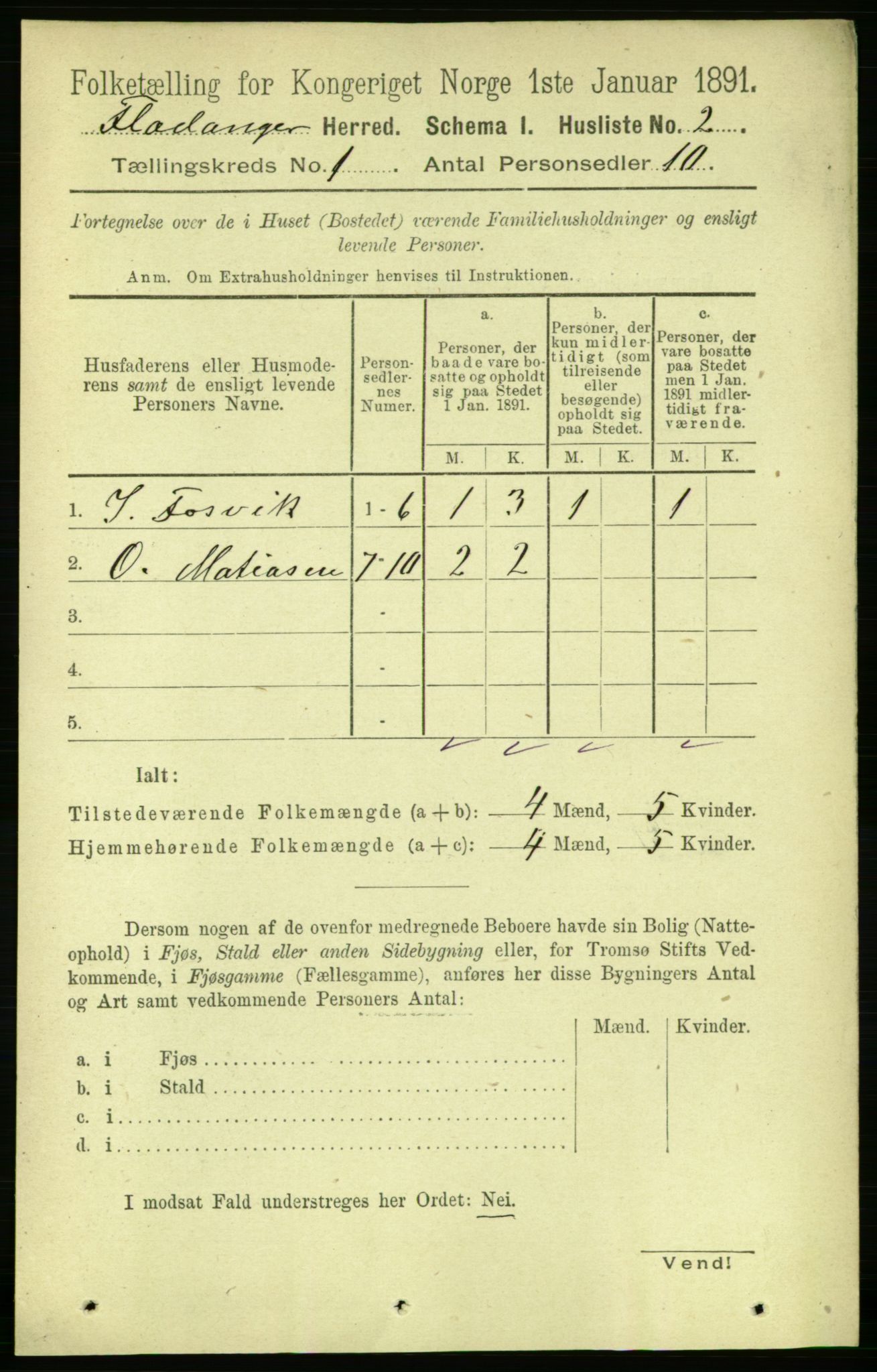 RA, 1891 census for 1749 Flatanger, 1891, p. 17