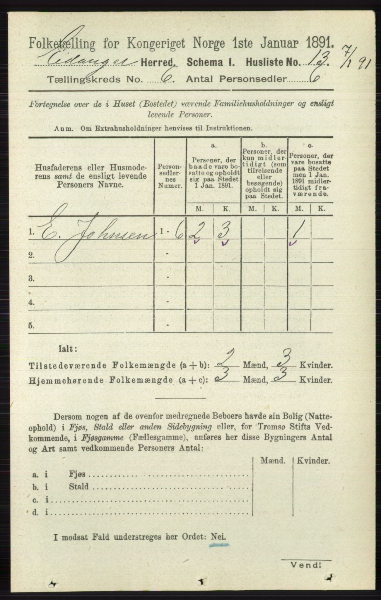 RA, 1891 census for 0813 Eidanger, 1891, p. 2557