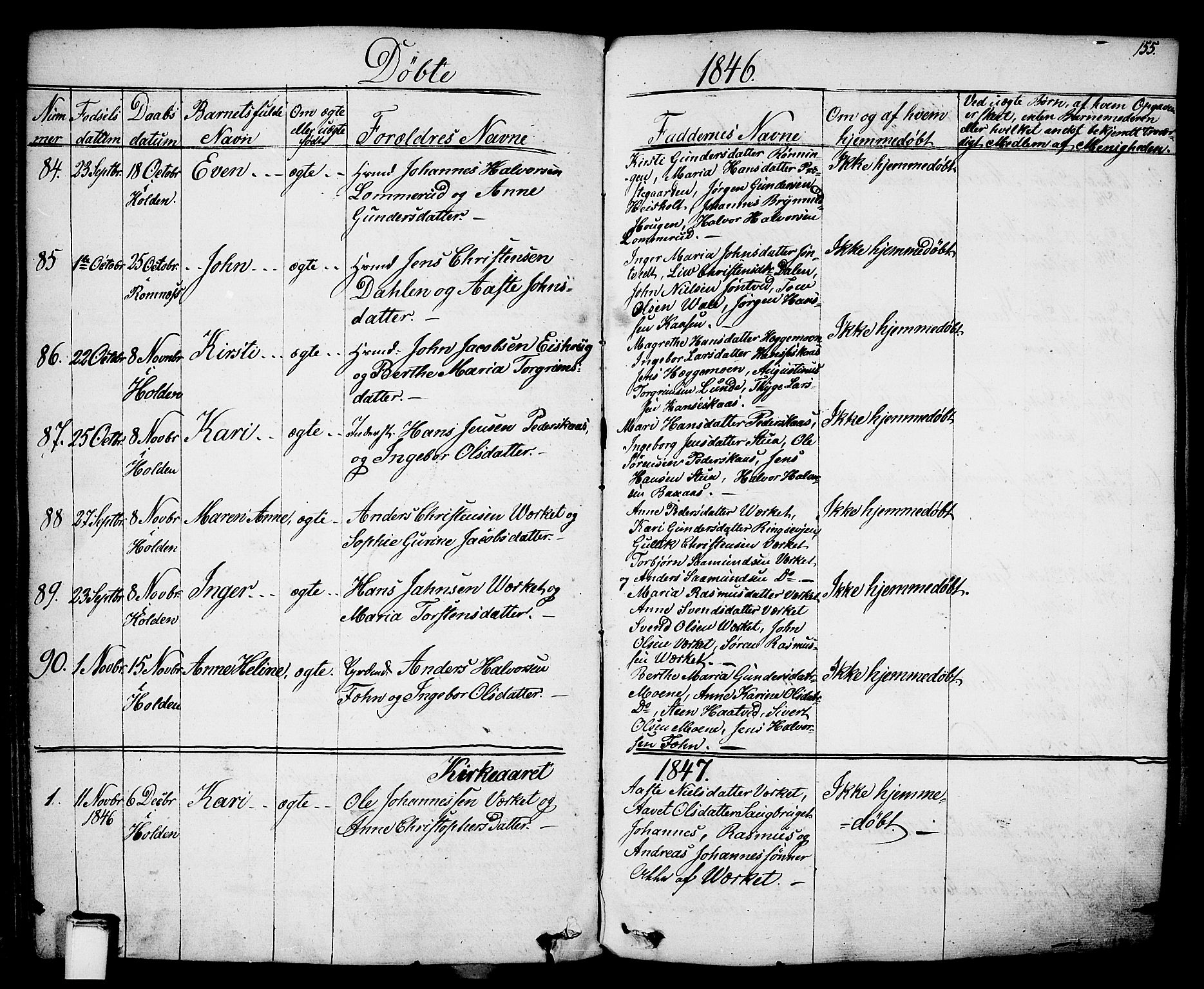 Holla kirkebøker, SAKO/A-272/F/Fa/L0004: Parish register (official) no. 4, 1830-1848, p. 155
