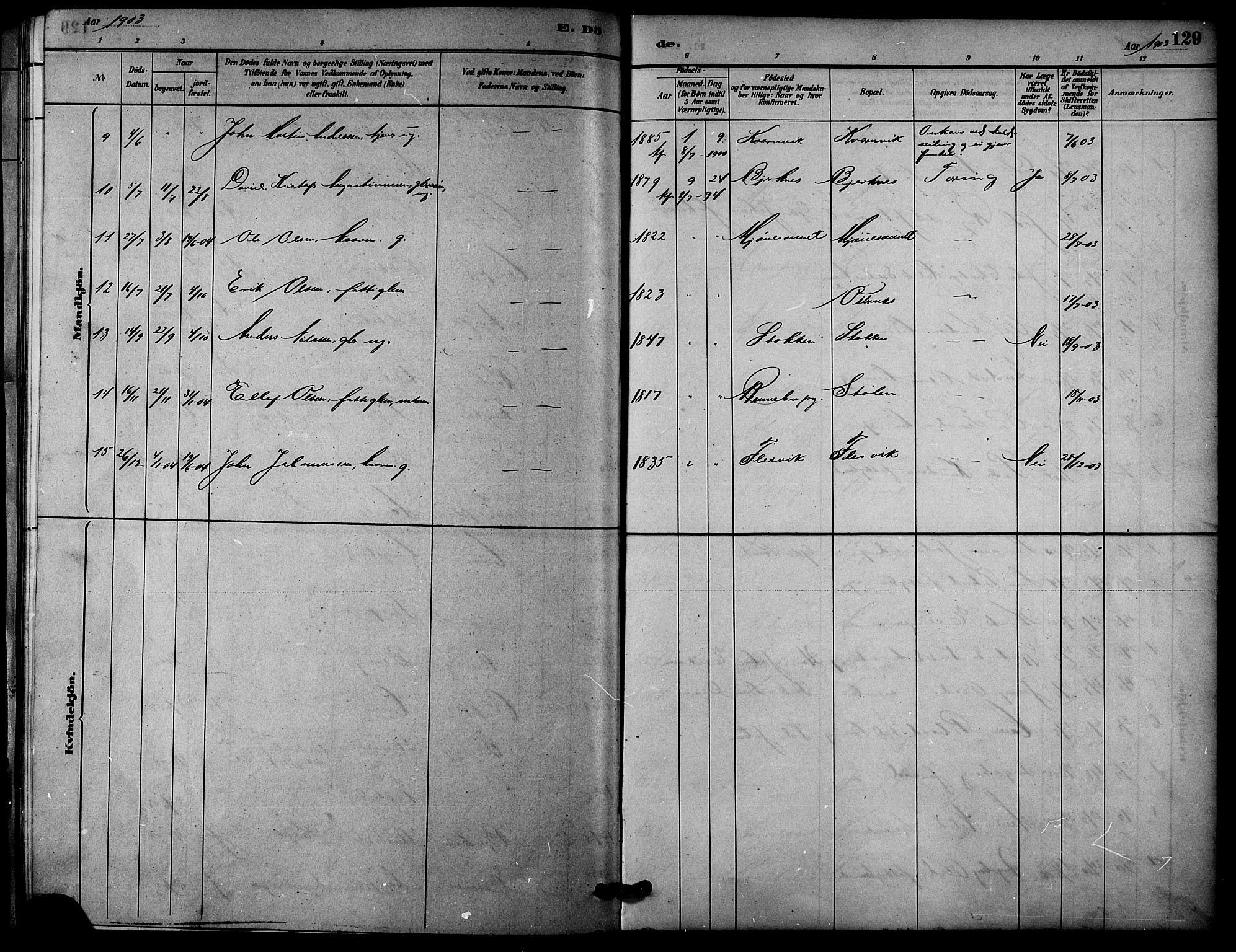 Ministerialprotokoller, klokkerbøker og fødselsregistre - Sør-Trøndelag, AV/SAT-A-1456/633/L0519: Parish register (copy) no. 633C01, 1884-1905, p. 129