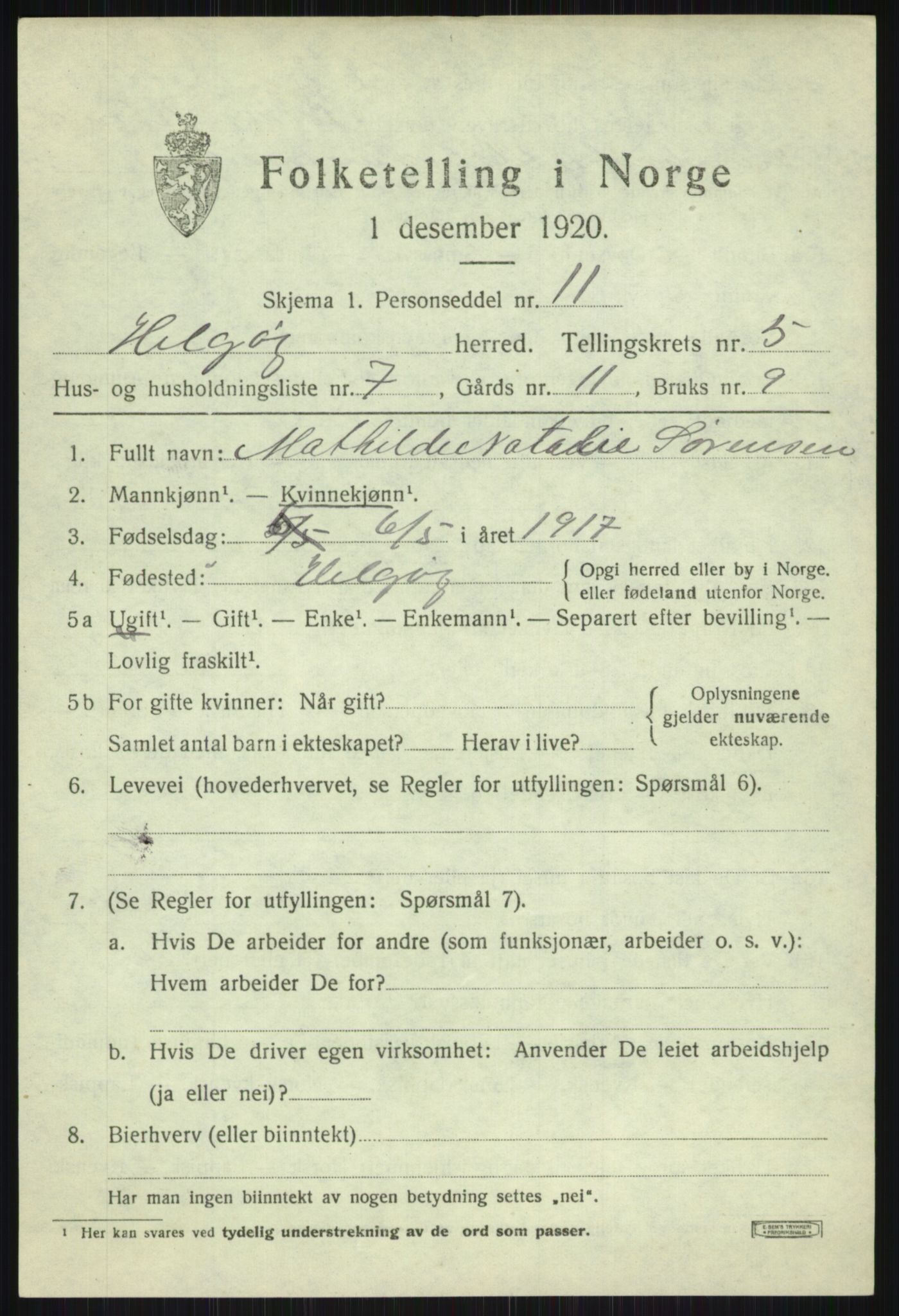 SATØ, 1920 census for Helgøy, 1920, p. 2031