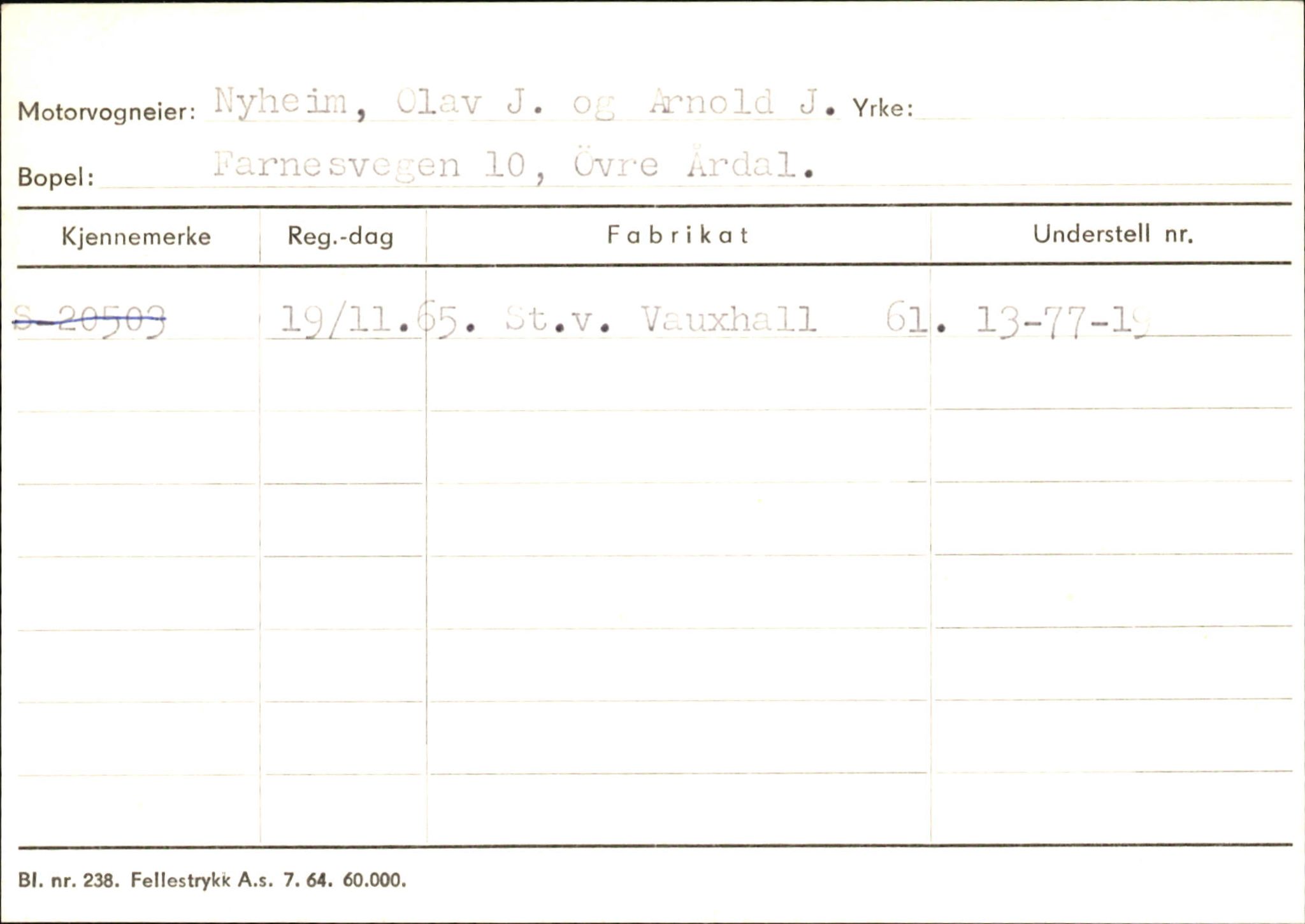 Statens vegvesen, Sogn og Fjordane vegkontor, AV/SAB-A-5301/4/F/L0145: Registerkort Vågsøy S-Å. Årdal I-P, 1945-1975, p. 2193