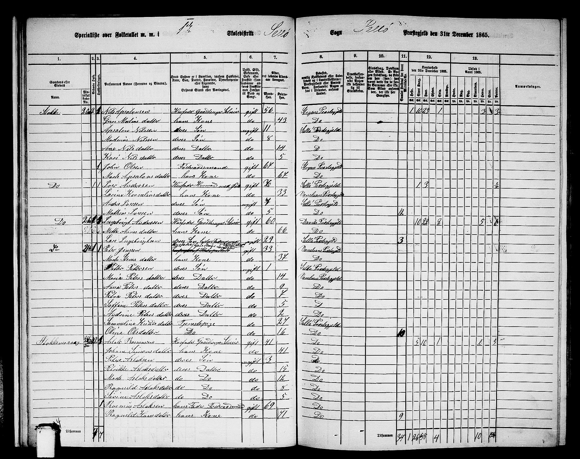 RA, 1865 census for Selje, 1865, p. 21