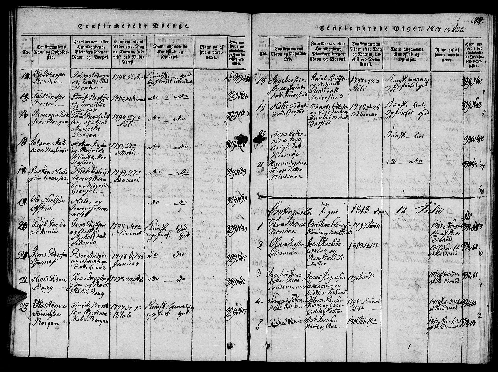 Ministerialprotokoller, klokkerbøker og fødselsregistre - Nord-Trøndelag, SAT/A-1458/784/L0679: Parish register (copy) no. 784C01 /1, 1816-1822, p. 239