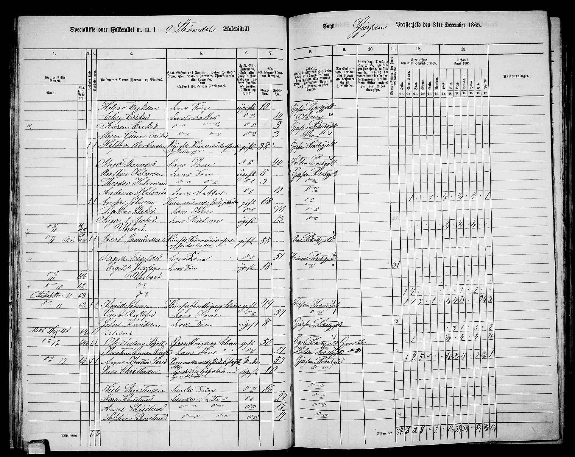 RA, 1865 census for Gjerpen, 1865, p. 35