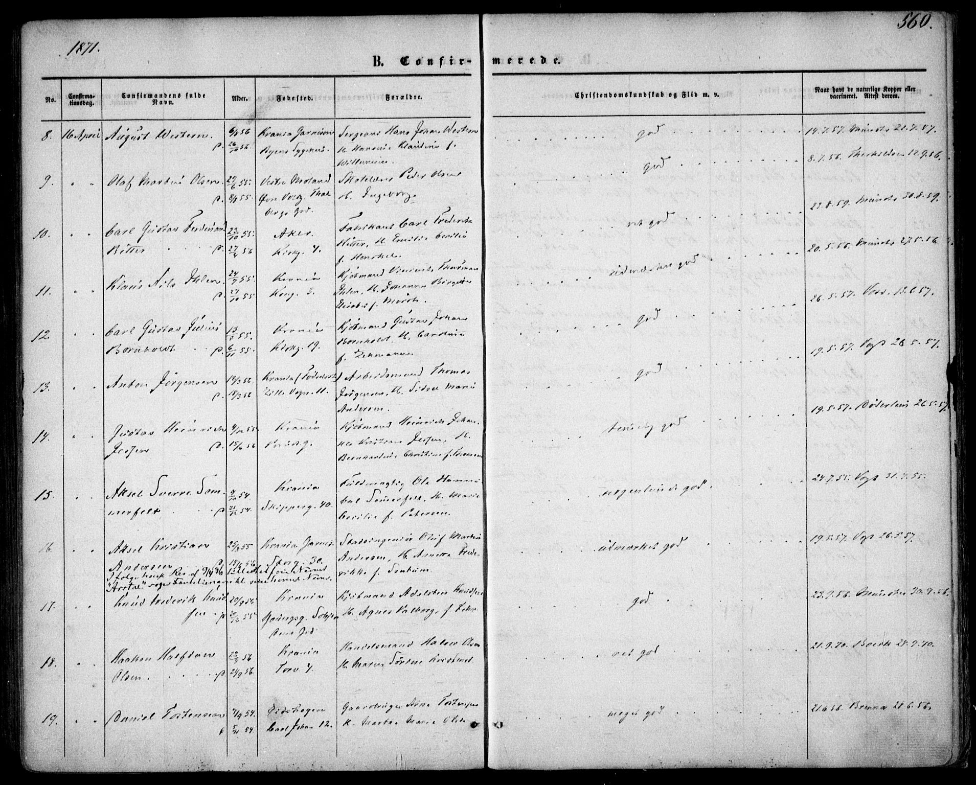 Oslo domkirke Kirkebøker, SAO/A-10752/F/Fa/L0015: Parish register (official) no. 15, 1857-1871, p. 560