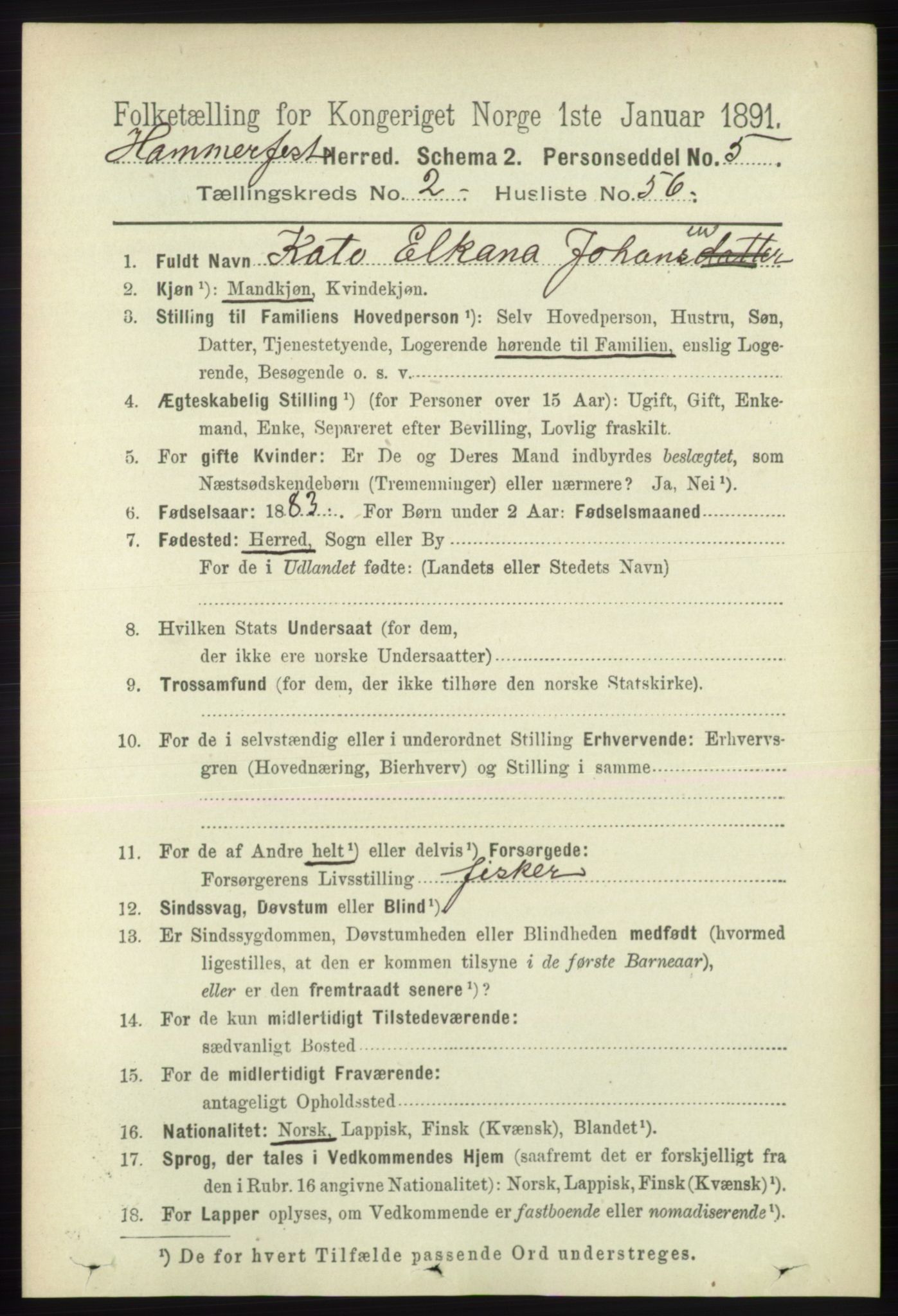 RA, 1891 census for 2016 Hammerfest, 1891, p. 975