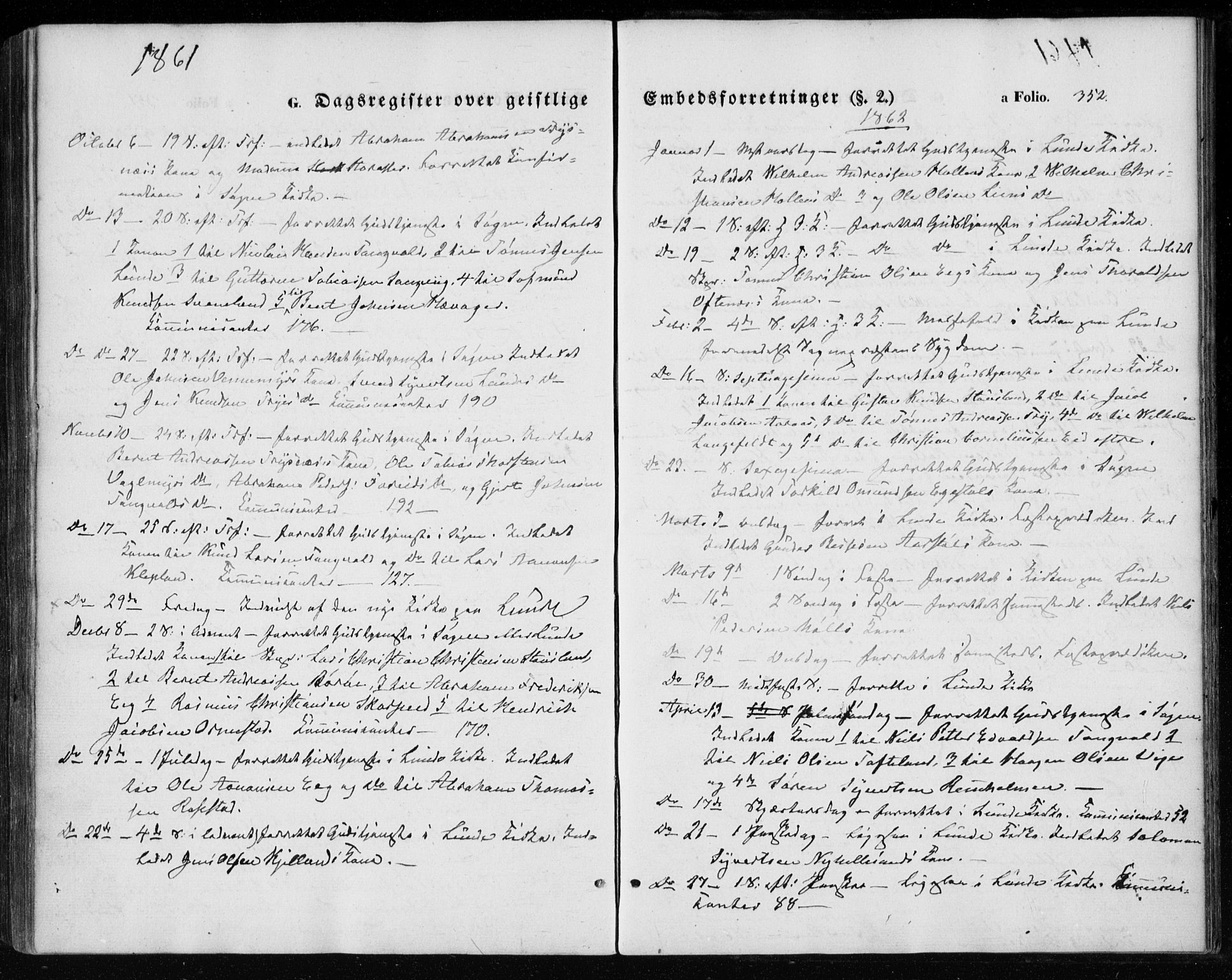 Søgne sokneprestkontor, SAK/1111-0037/F/Fa/Fab/L0010: Parish register (official) no. A 10, 1853-1869, p. 352