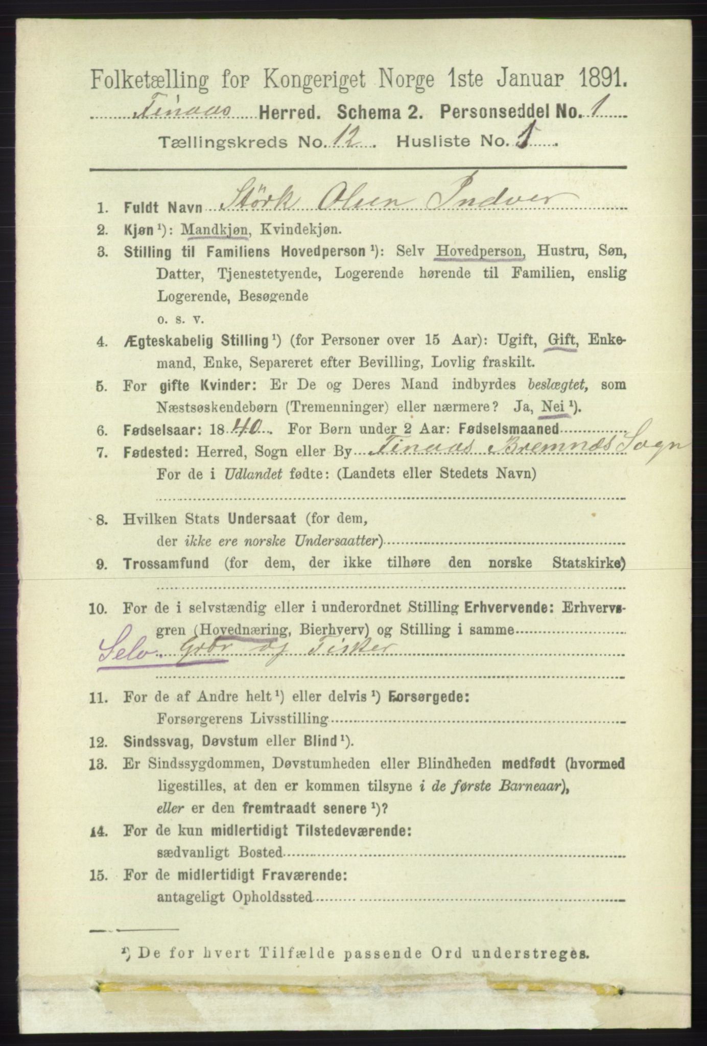 RA, 1891 census for 1218 Finnås, 1891, p. 5292